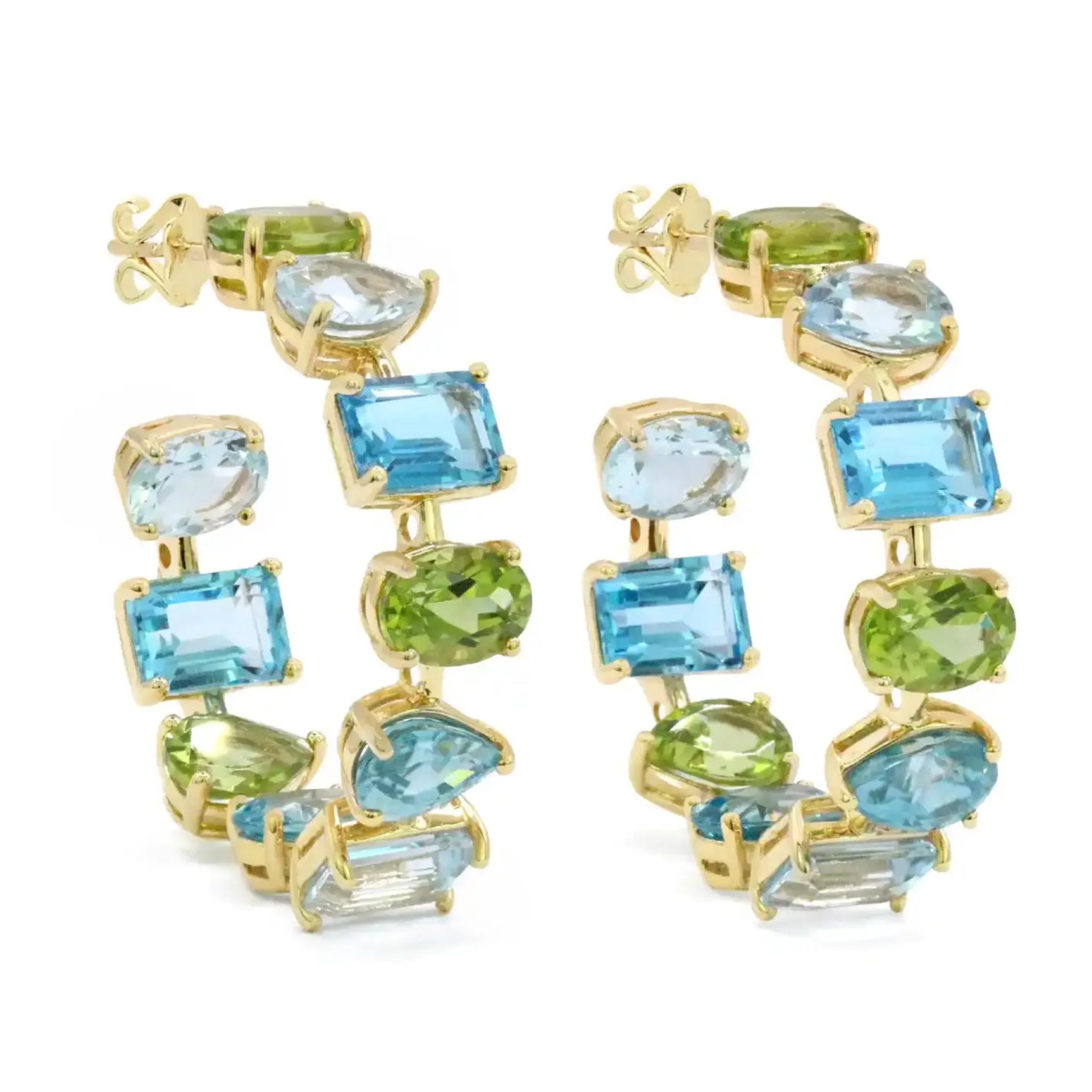 Blue and green jeweled hoop earrings with colorful embellishments, featuring a stylish design from Private Label.