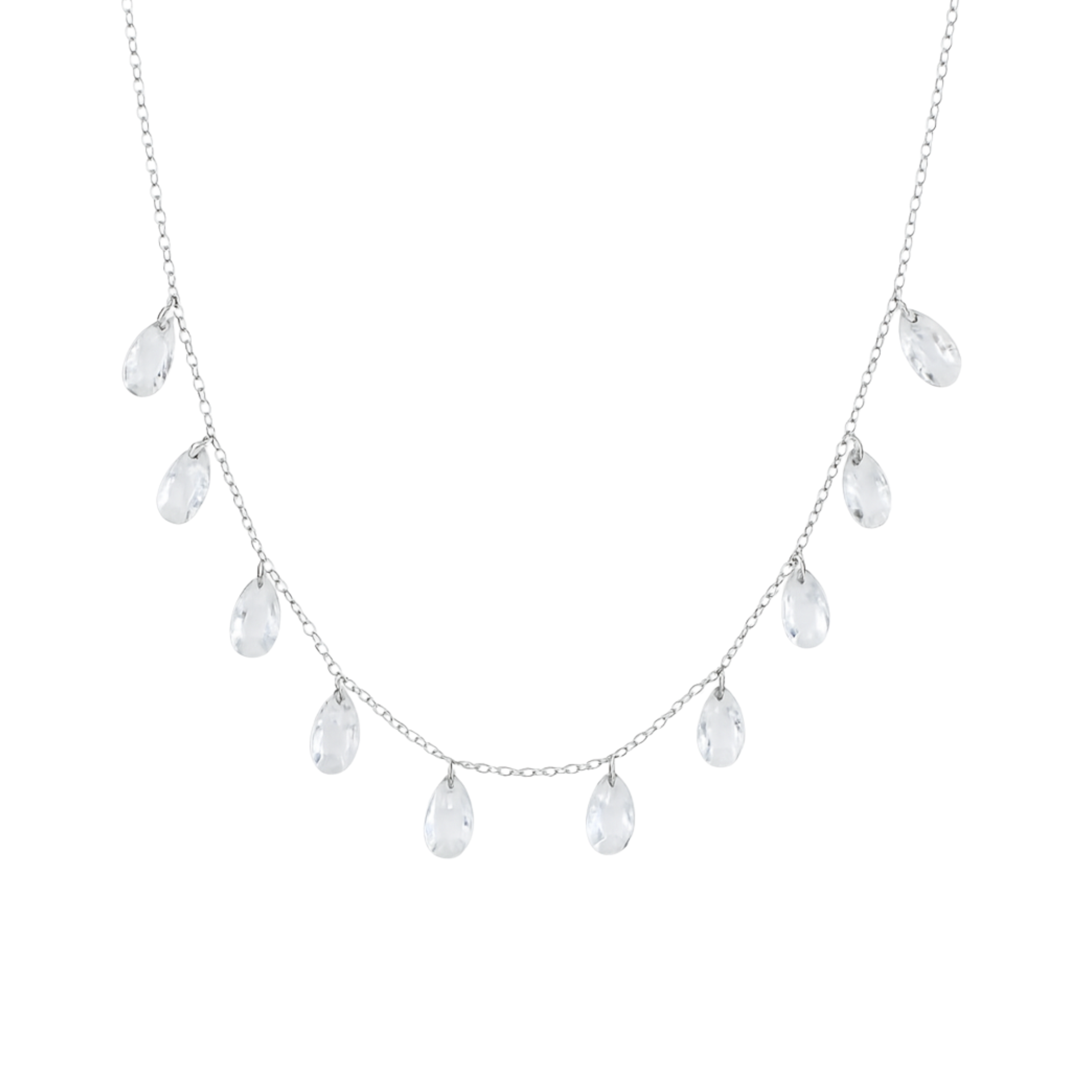 Iridescent Clear Crystal Drop Necklace - Sterling Silver 925