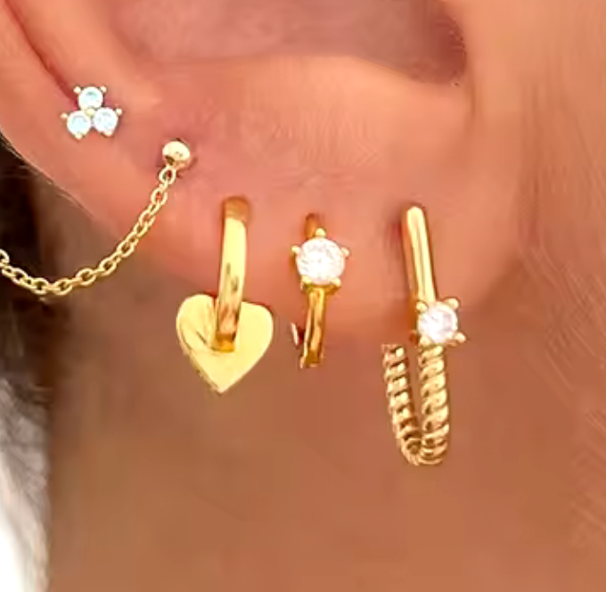 Roped In- Huggie Hoop- Steel 14K Gold