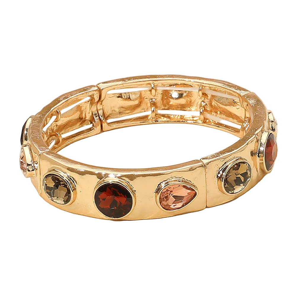 Teardrop Oval Round Stone Embellished Stretch Bracelet