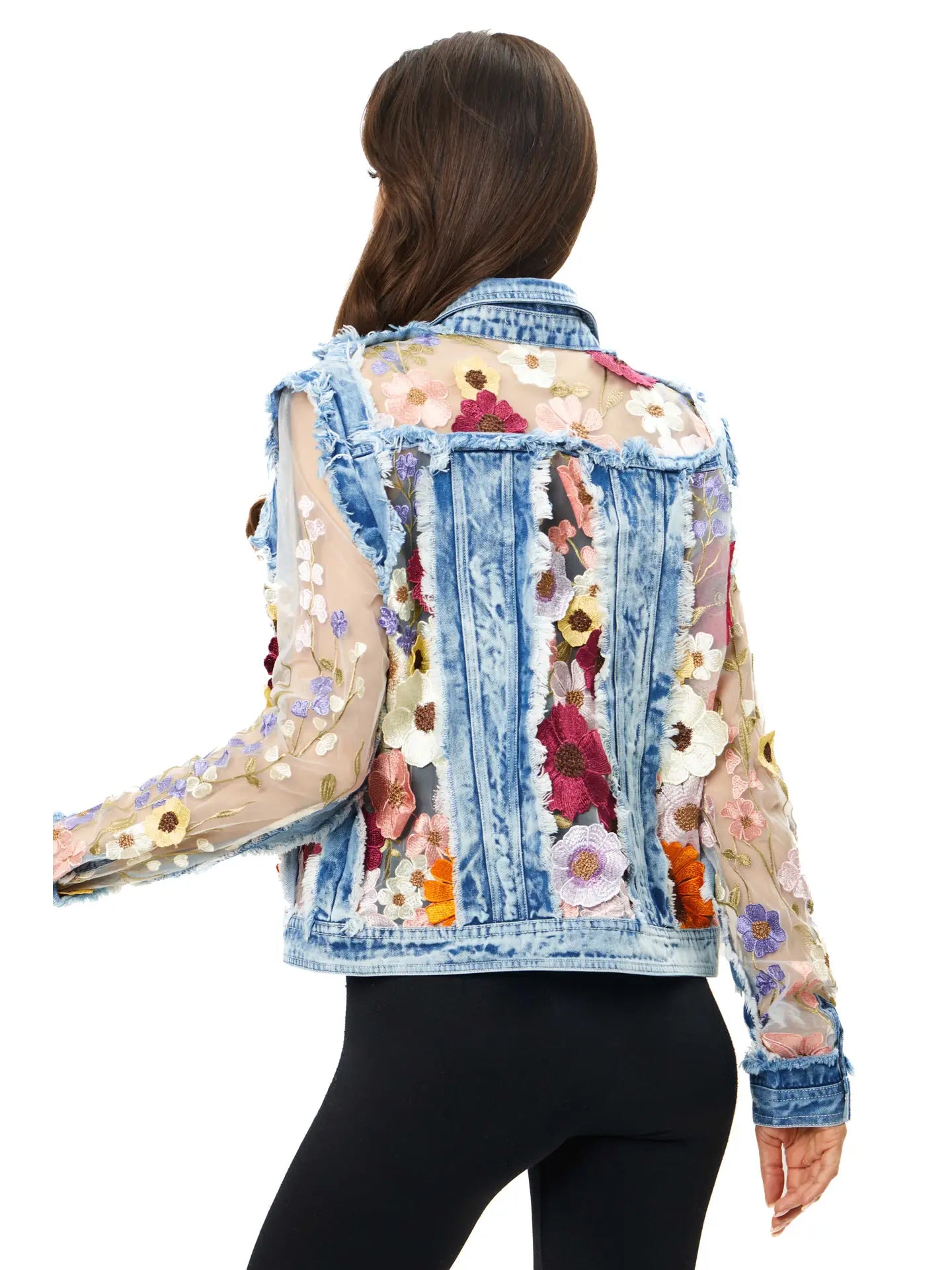 Denim Lace Jacket with Floral Embroidery 2406