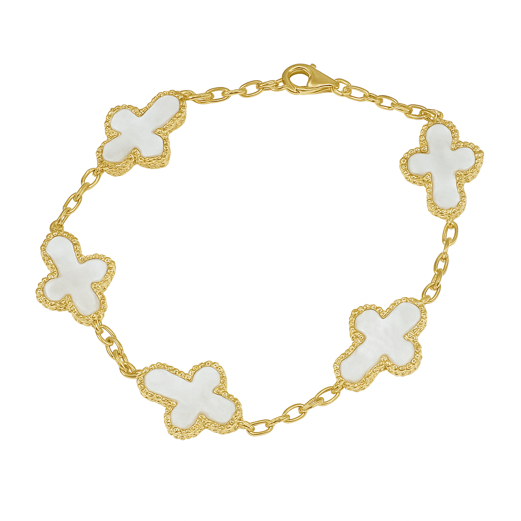 Multi Cross Bracelet by Private Label featuring intertwined crosses on a delicate chain, perfect for everyday wear.
