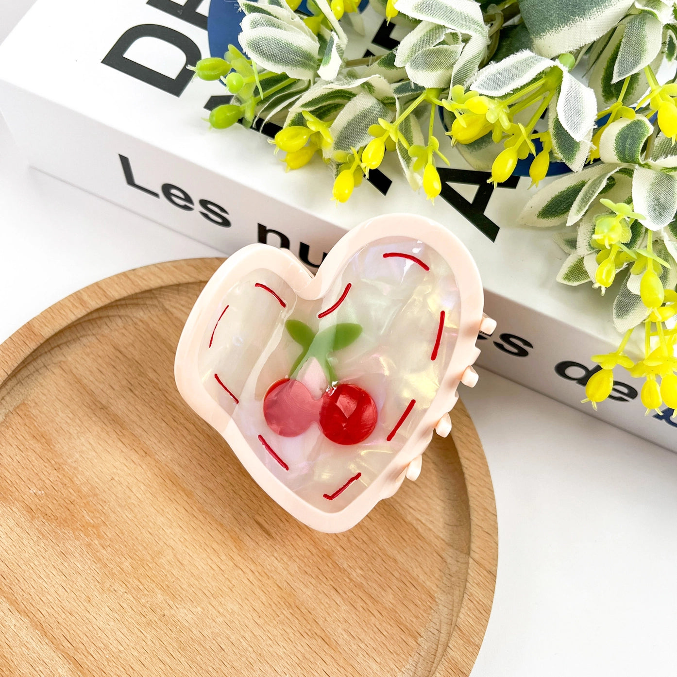 Pink Heart Cherry Claw Clip