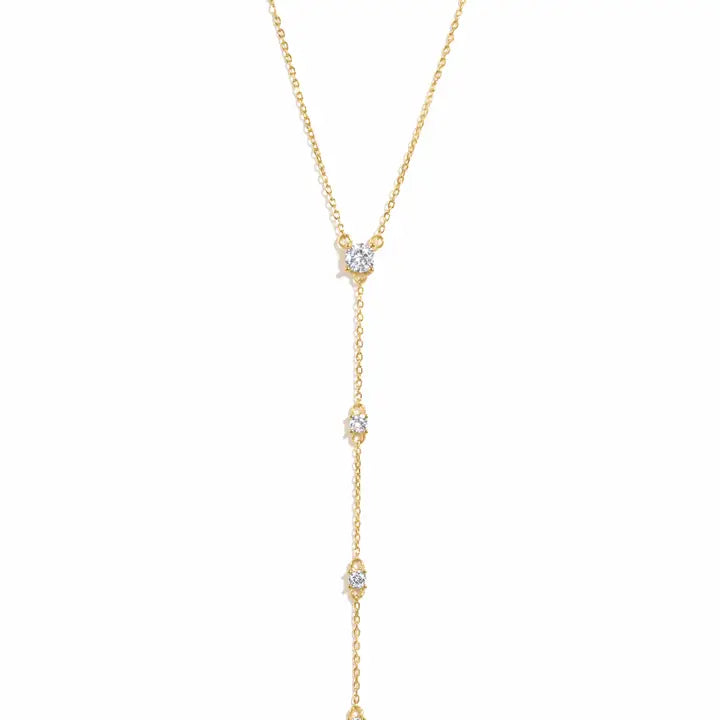 Round diamond lariat necklace by Sami Jewels featuring a delicate chain with sparkling diamond accents.