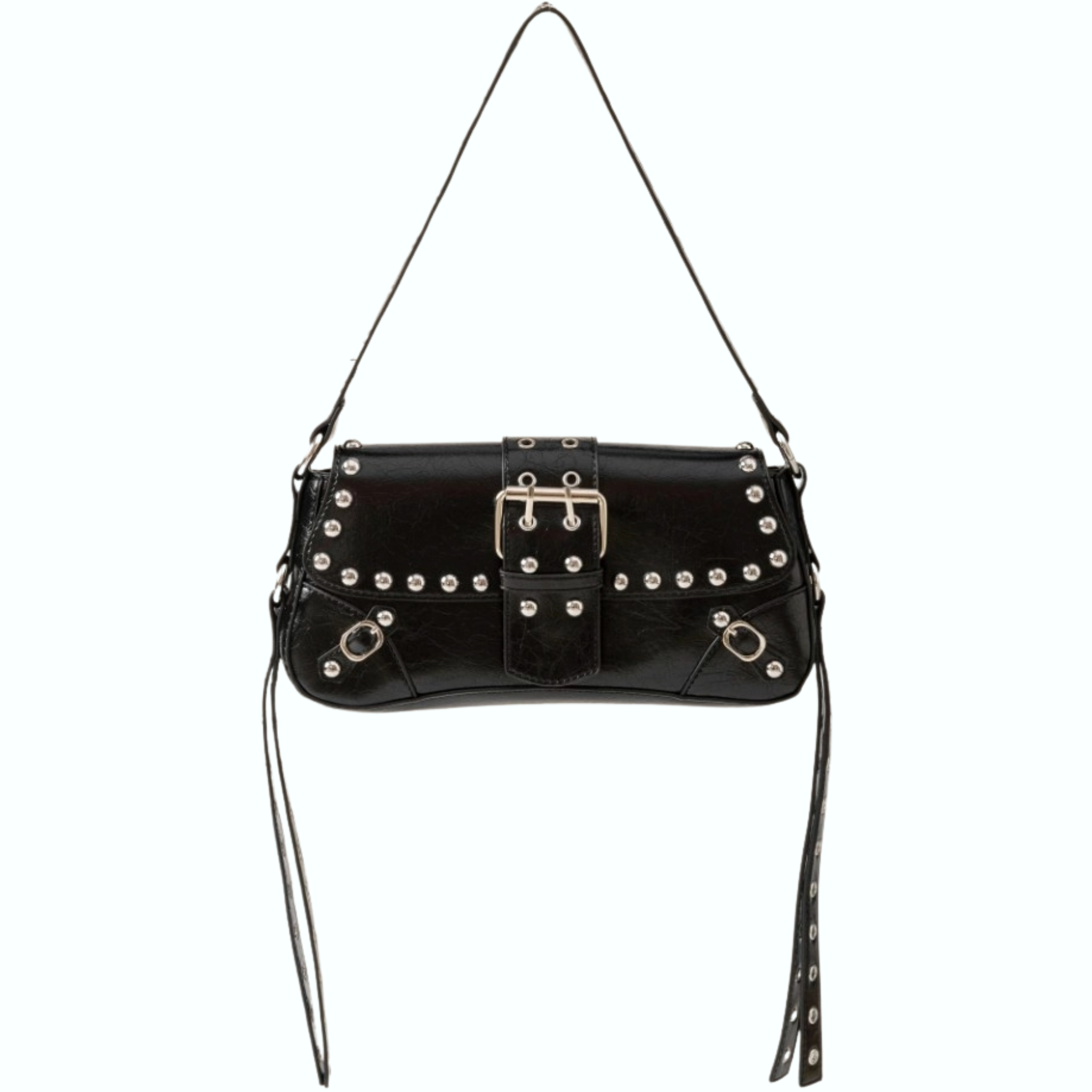 Glossy Faux Leather Rivet Trim Shoulder Bag