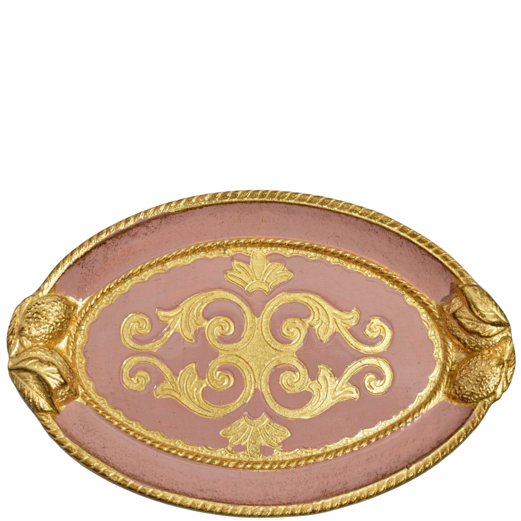 Florentine Carved Wood Small Oval Lemon Design Tray