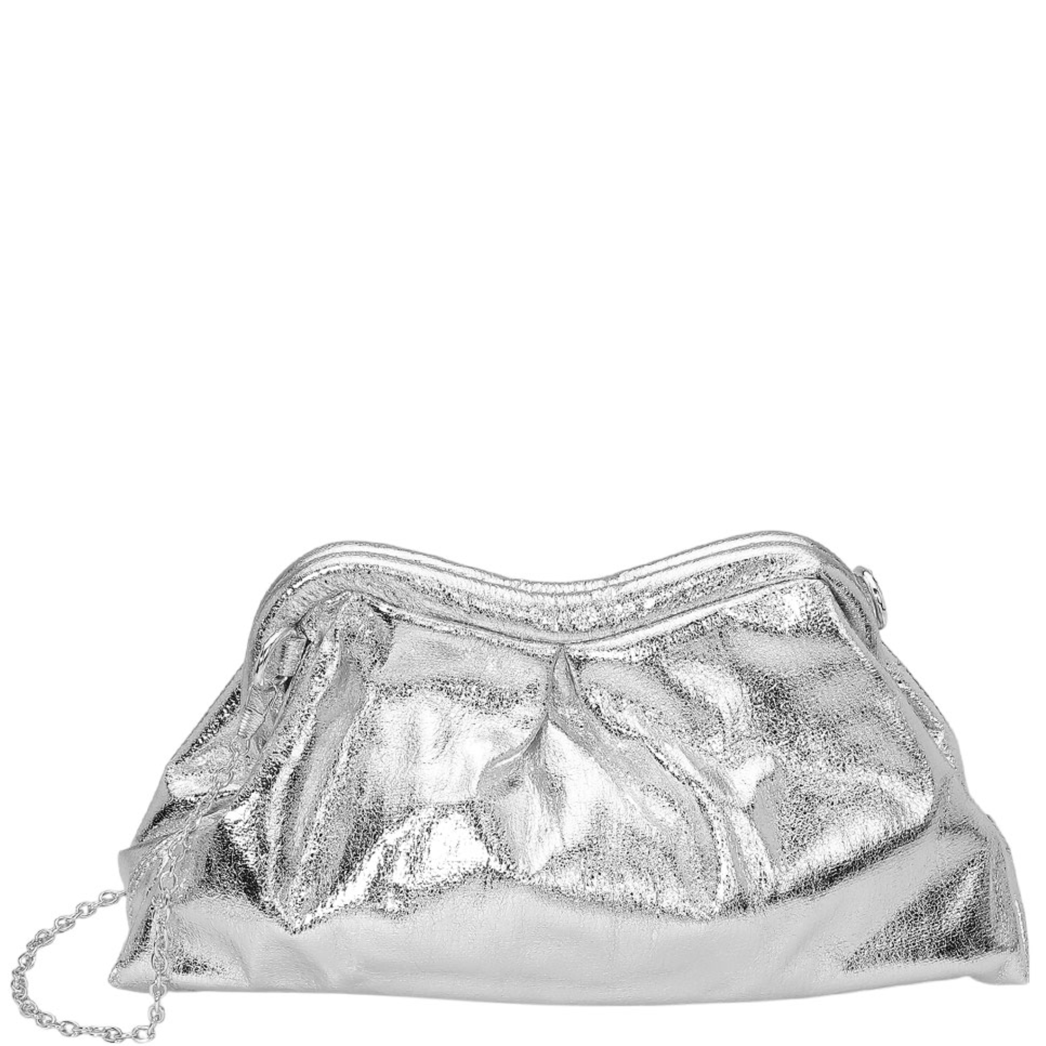 Metallic Pleated Frame Clutch Evening Bag / Crossbody Bag