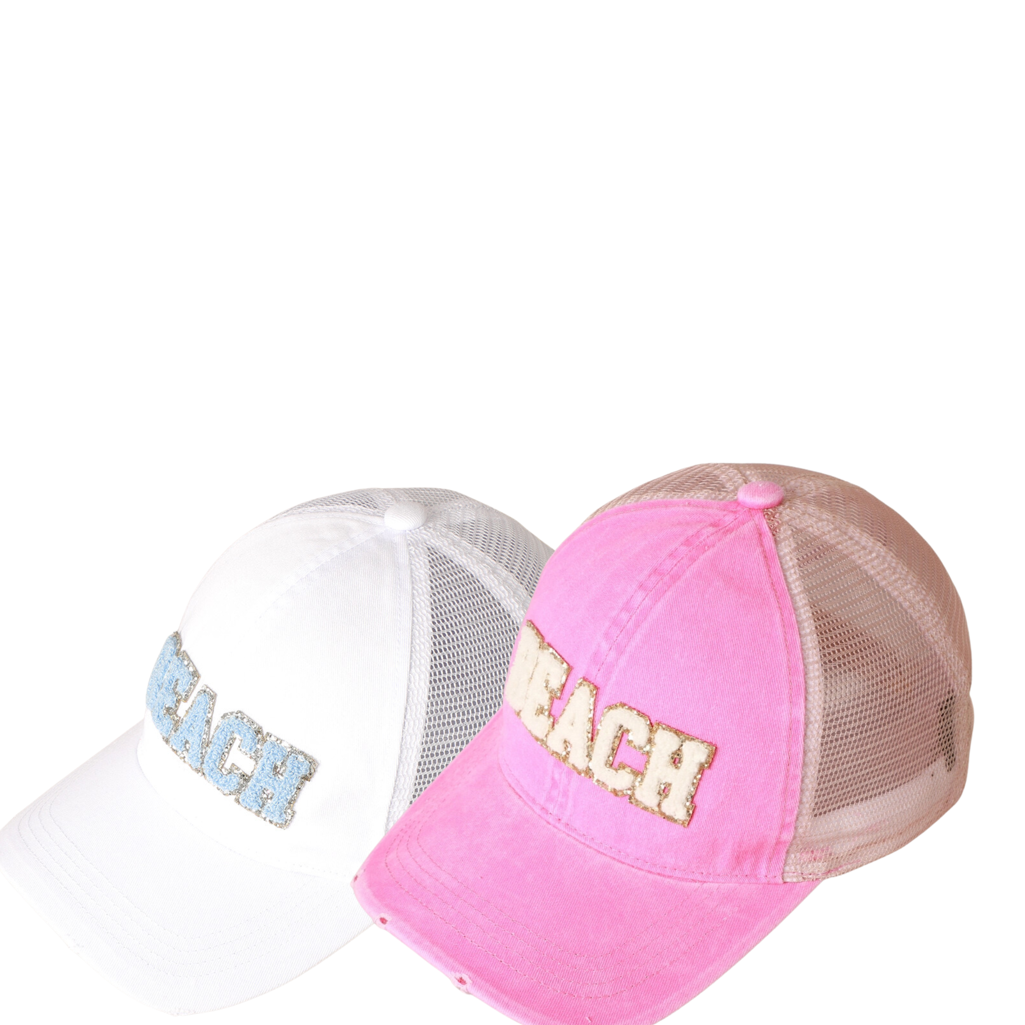 Beach Chenille Letter Patch Mesh Back Baseball Cap - Let's Bag It
