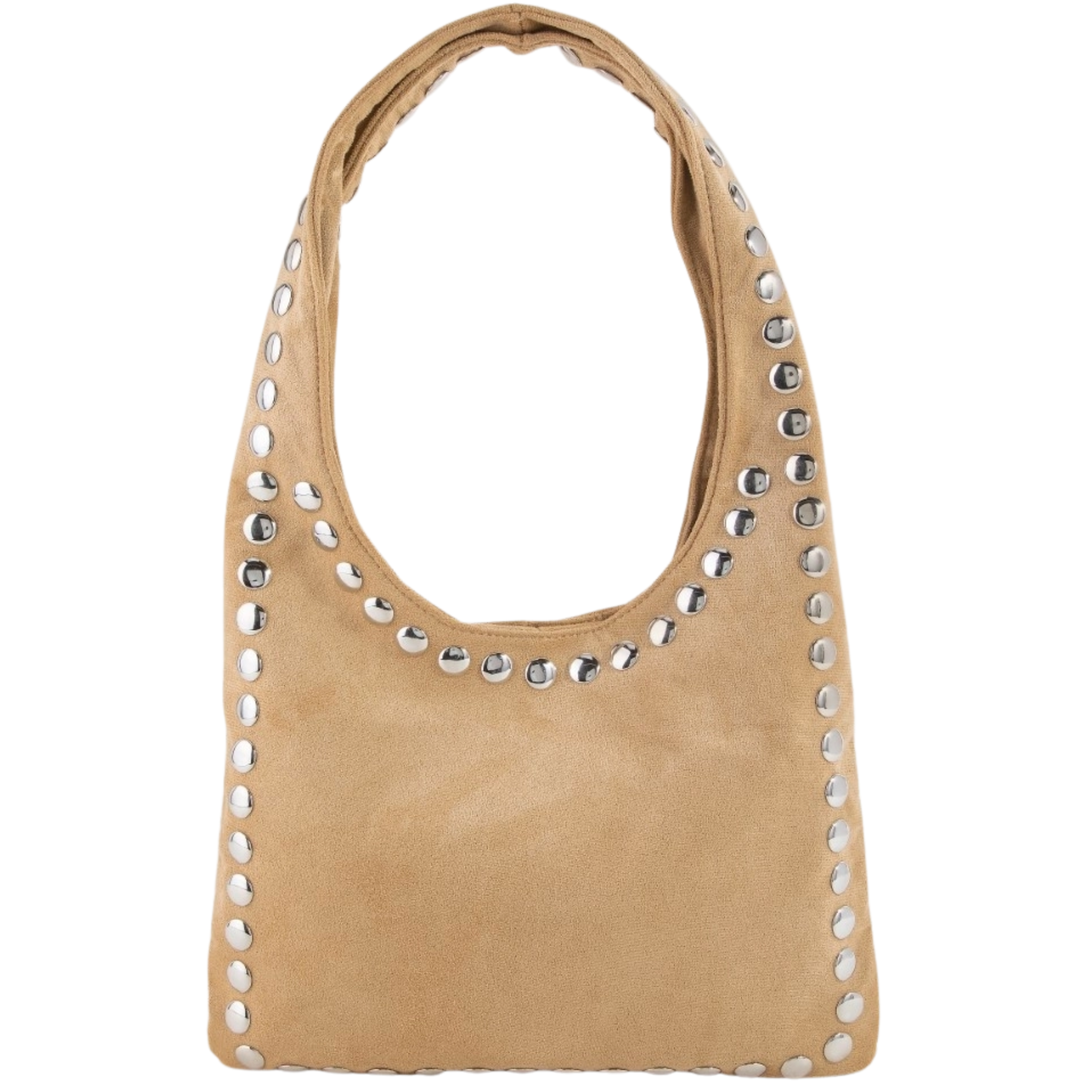 Grommet Border Studded Suede Shoulder Bag