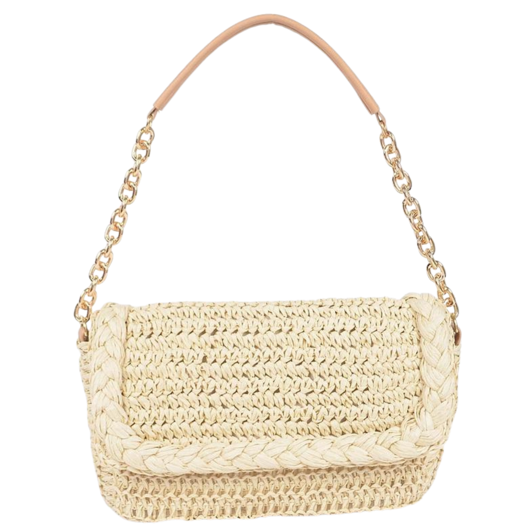 Straw Shoulder Bag With Chain Handle