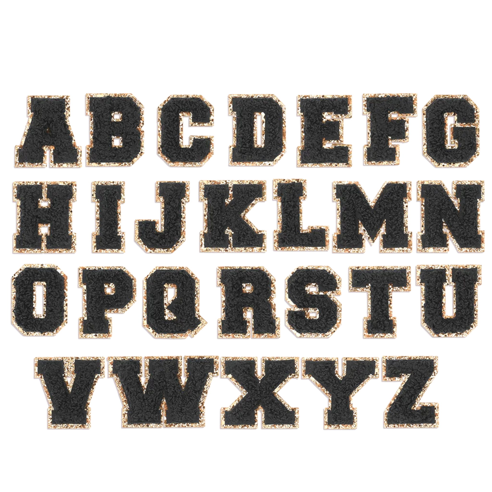 Black Glitter Varsity Initial Letter Sticker Patch - Let's Bag It