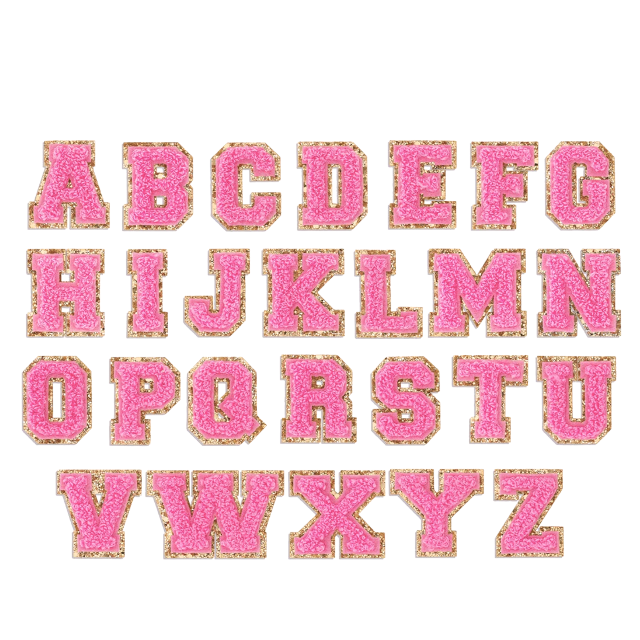 Hot Pink Glitter Varsity Initial Letter Sticker Patch