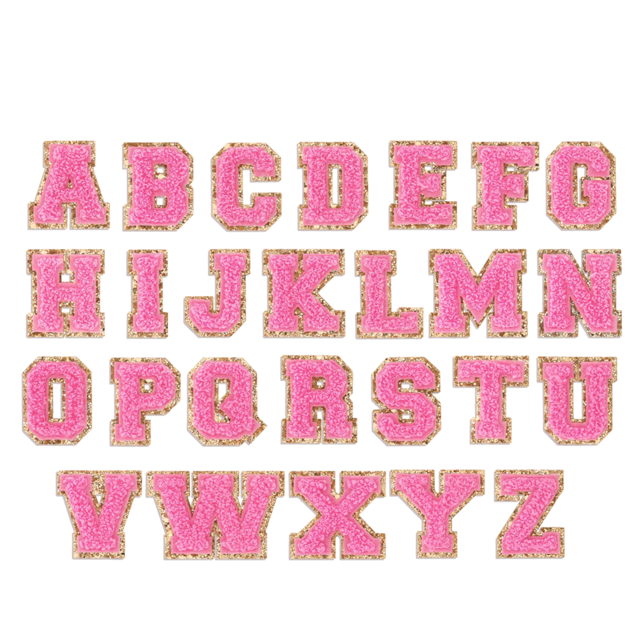 Hot Pink Glitter Varsity Initial Letter Sticker Patch - Let's Bag It