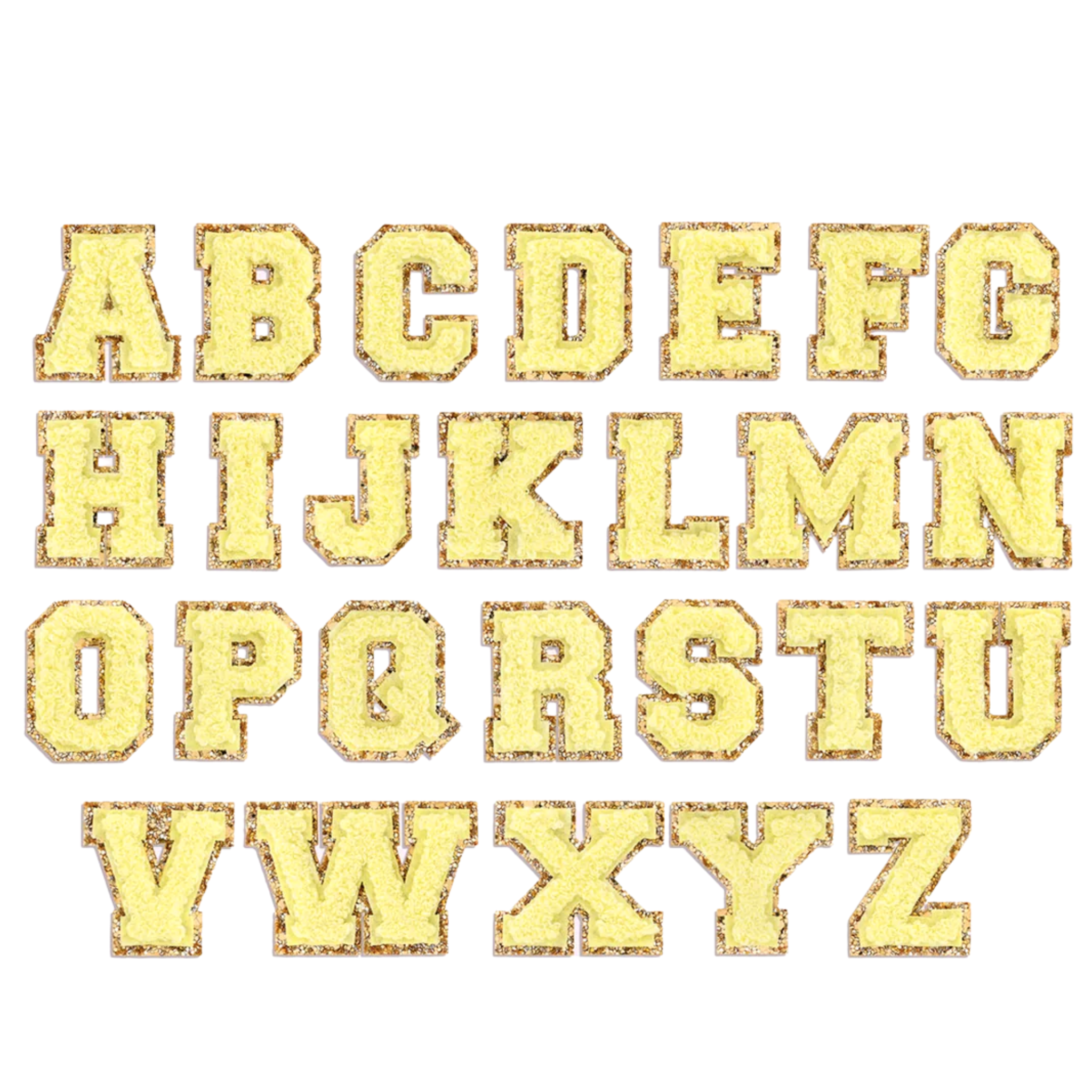 Yellow Glitter Varsity Initial Letter Sticker Patch N