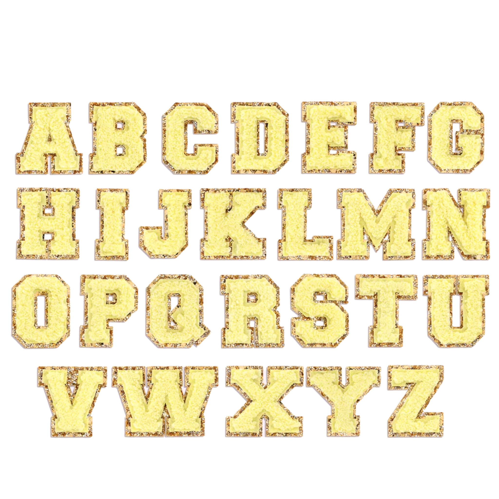Yellow Glitter Varsity Initial Letter Sticker Patch - Let's Bag It