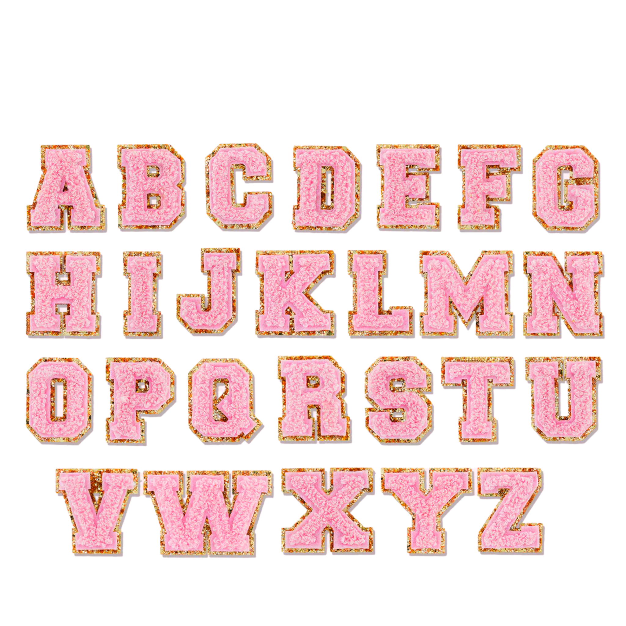 Light Pink Glitter Varsity Initial Letter Sticker Patch - Let's Bag It