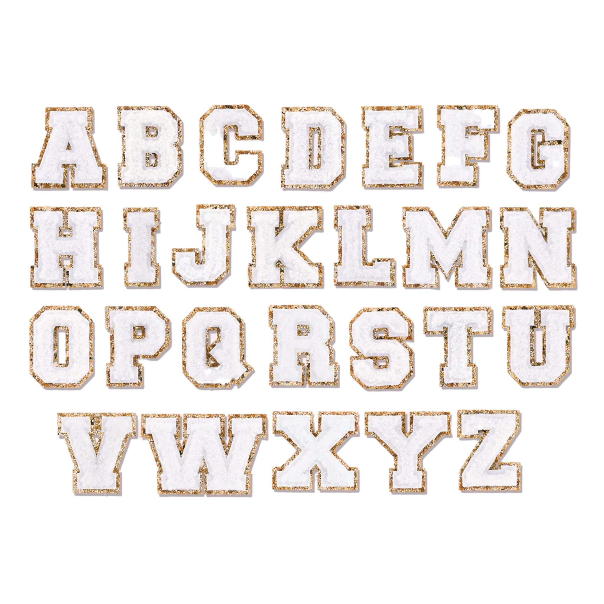 White Glitter Varsity Initial Letter Sticker Patch - Let's Bag It