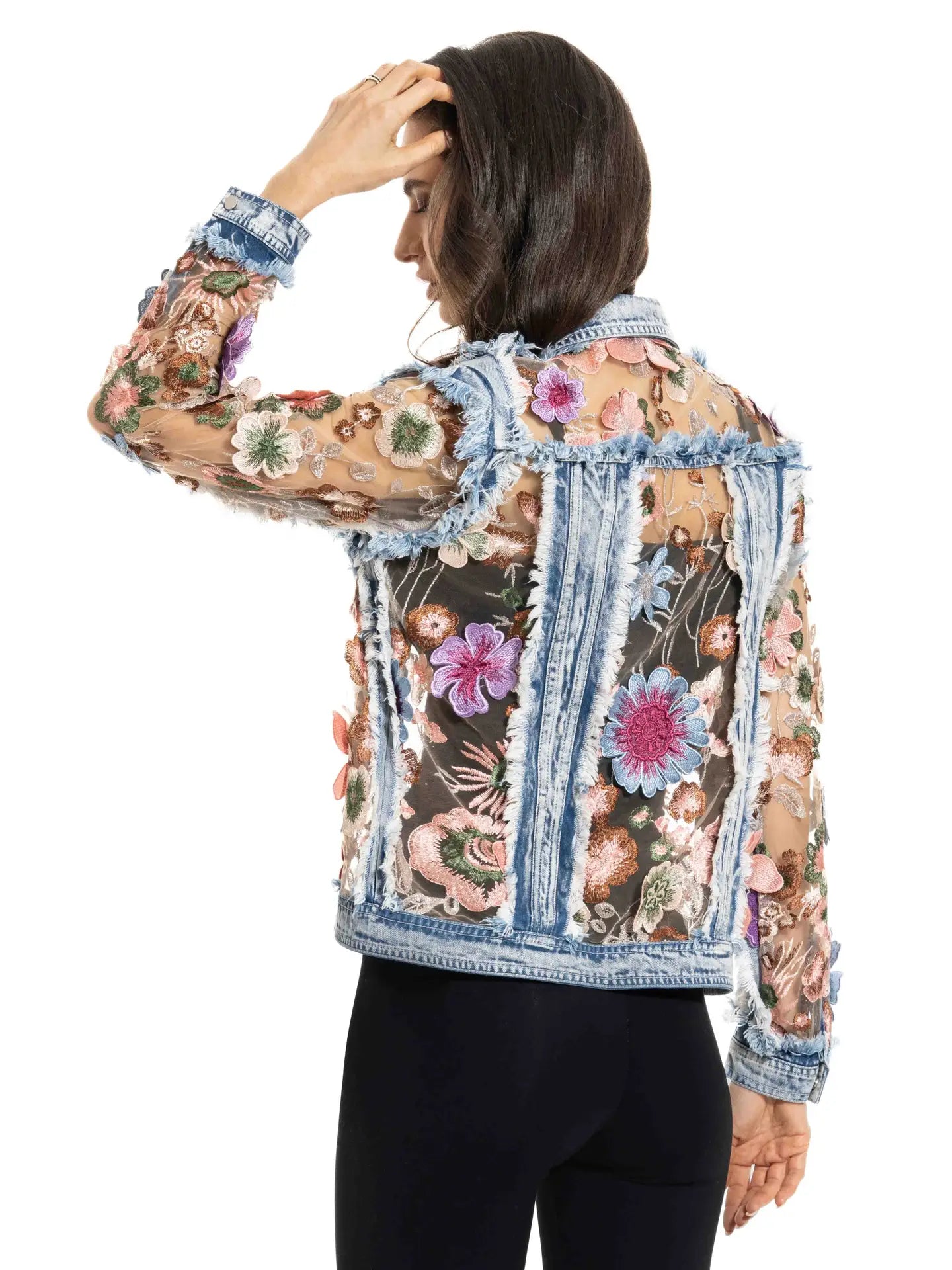 Denim and Lace Embroidered Jacket BA-06