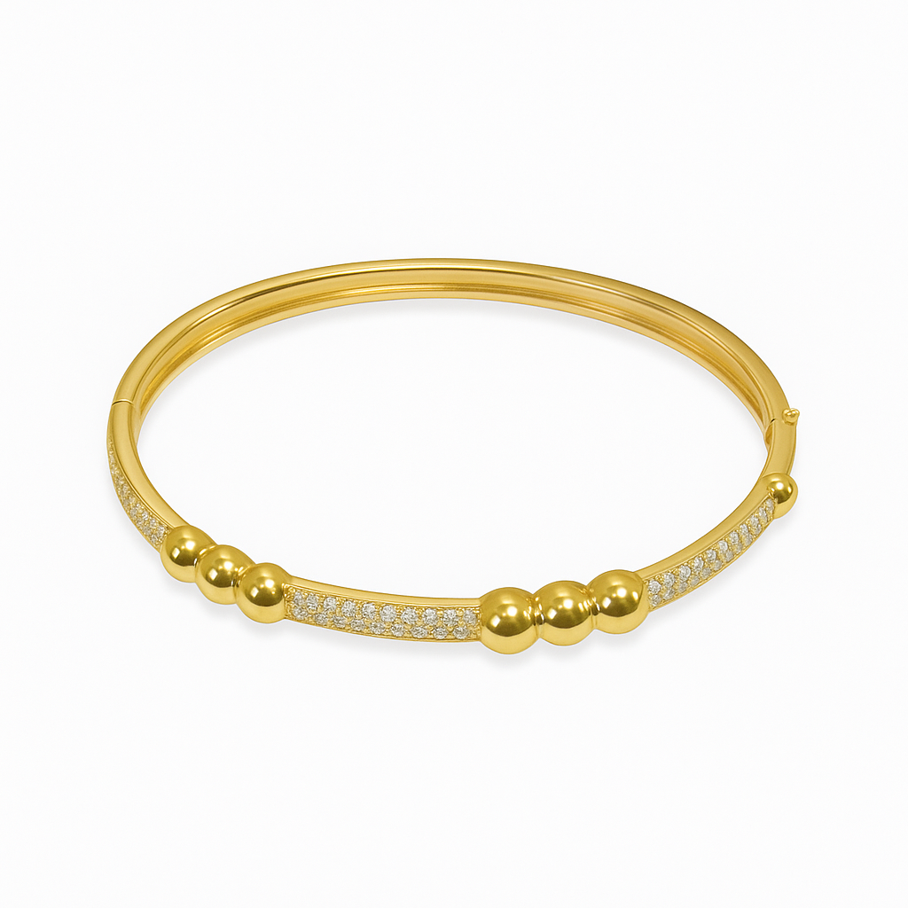 3 ball and pave bar bangle bracelet
