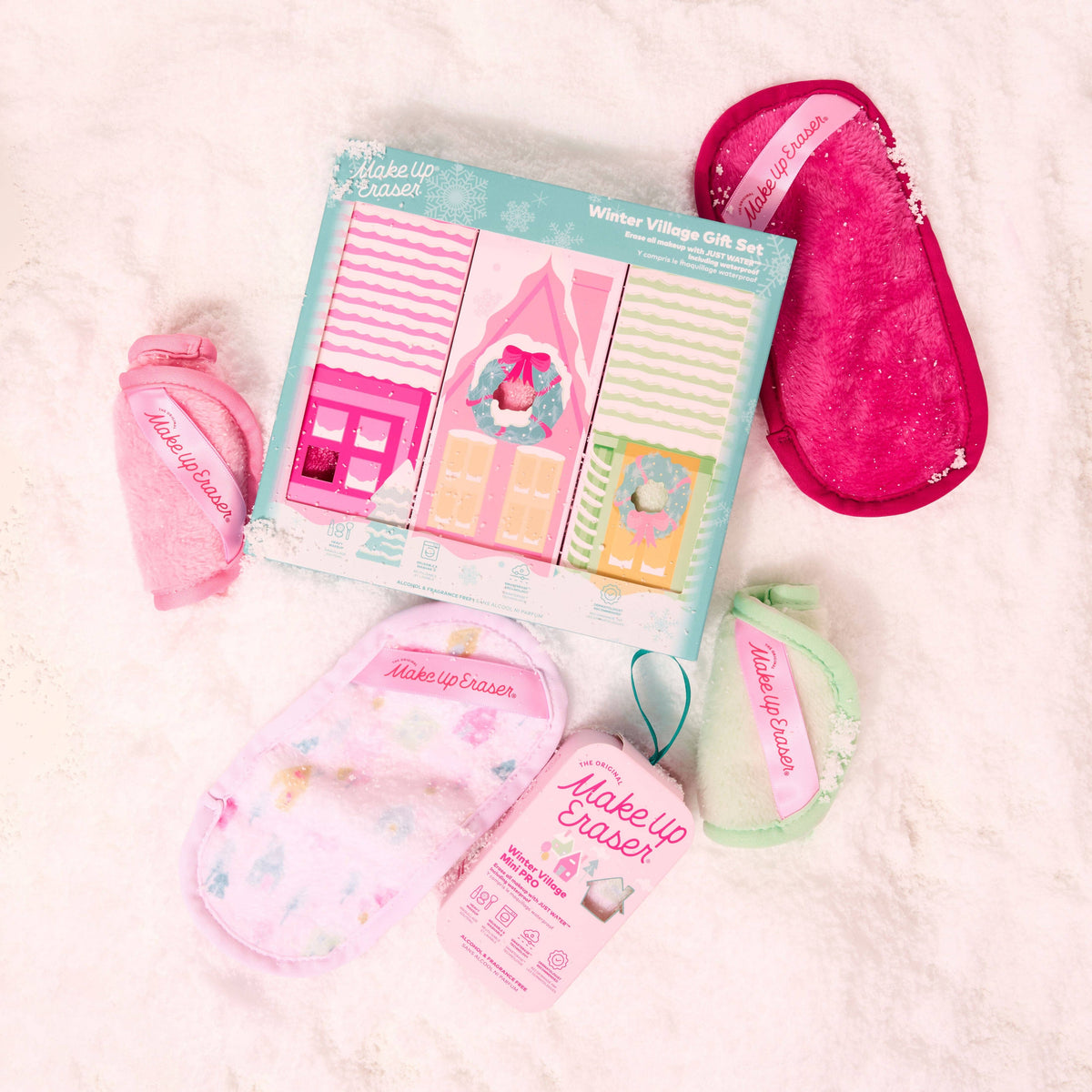 Skincare Winter Village 3pc gift set by The Original MakeUp Eraser with festive packaging and skincare products inside