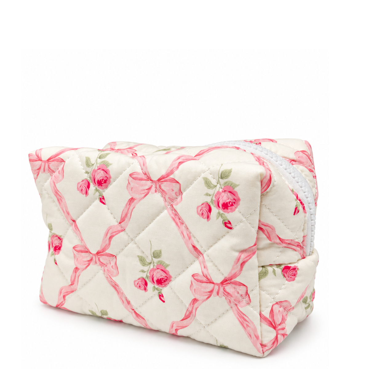 Quilted Bow Coquette Makeup Bag