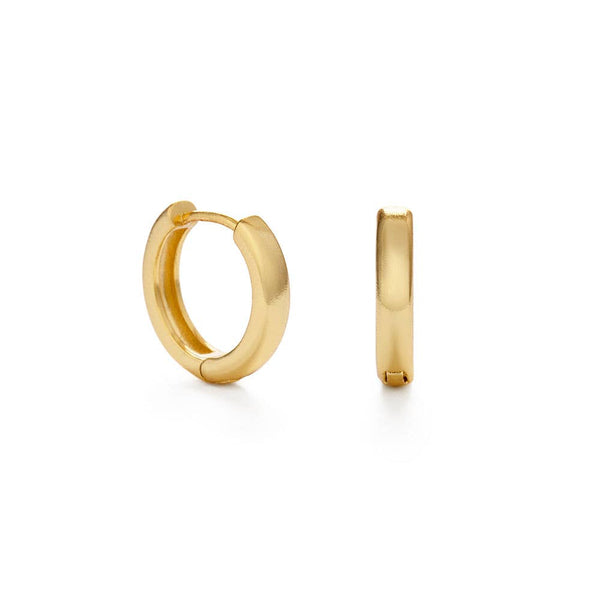 A pair of 15mm gold hoop earrings from Amano Studio, featuring sleek, circular earring design with a polished finish.