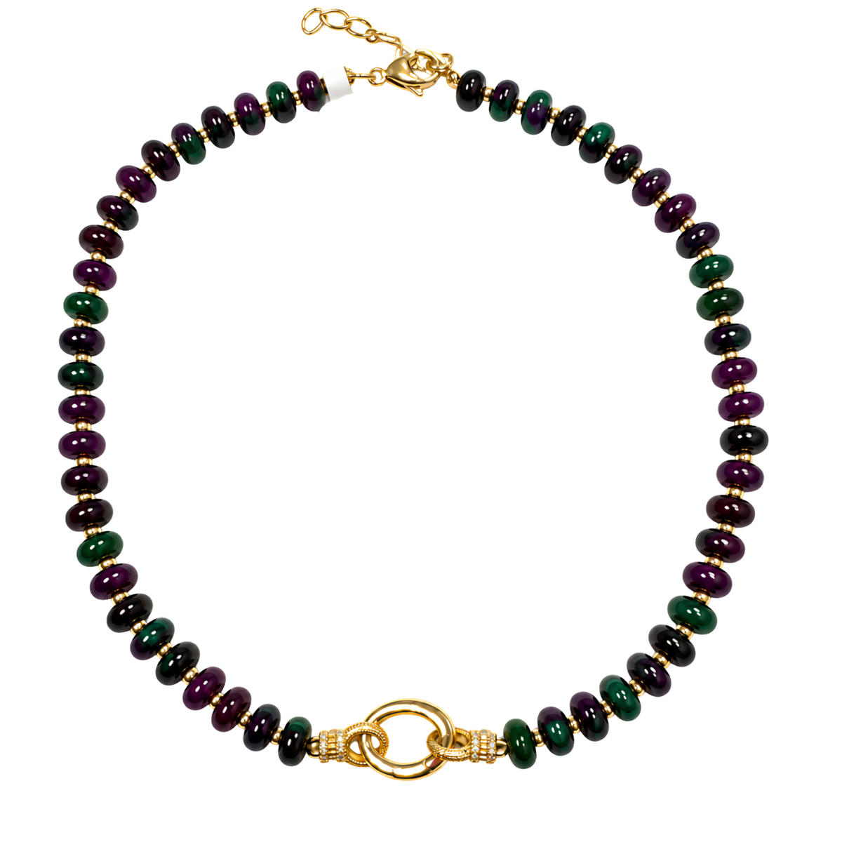 Jade and Jasper Gemstone Beaded Necklace with Charm Catcher