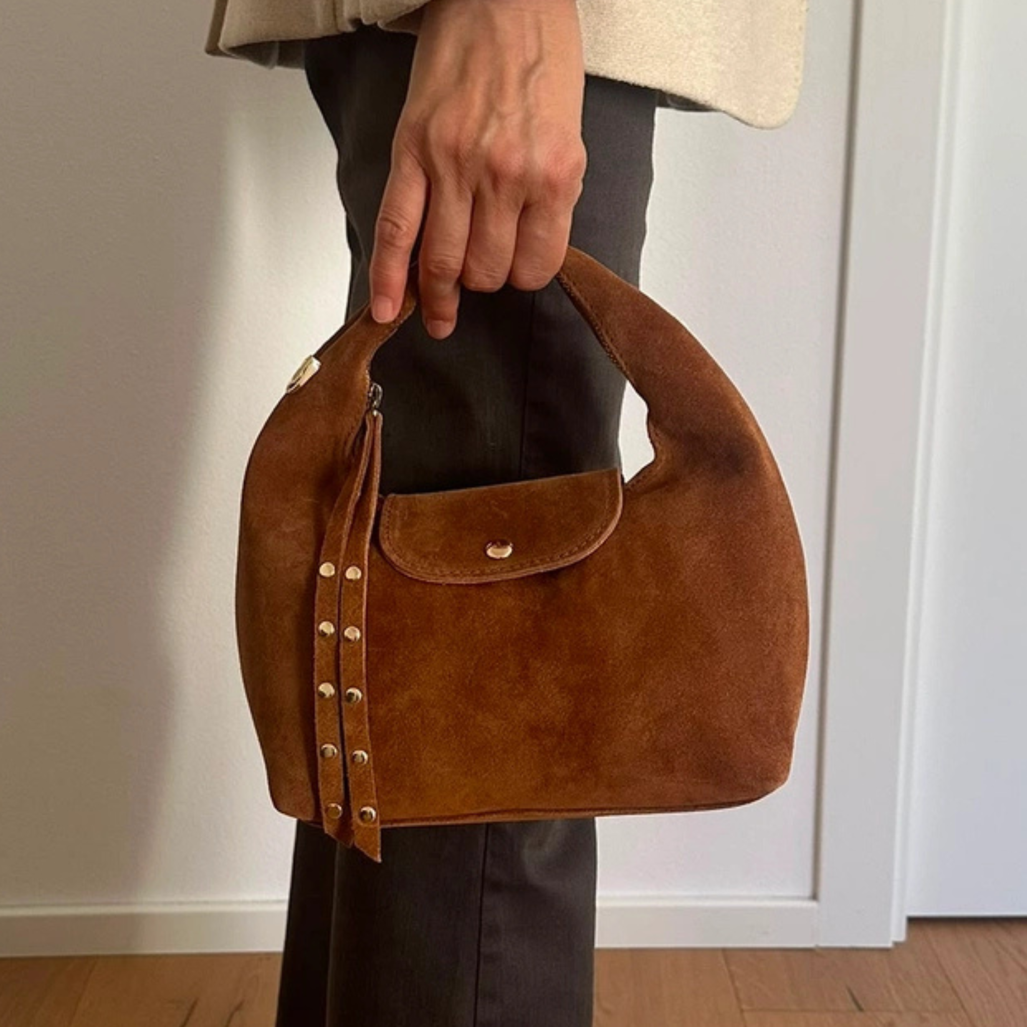 Jade Suede Top Handle Bag