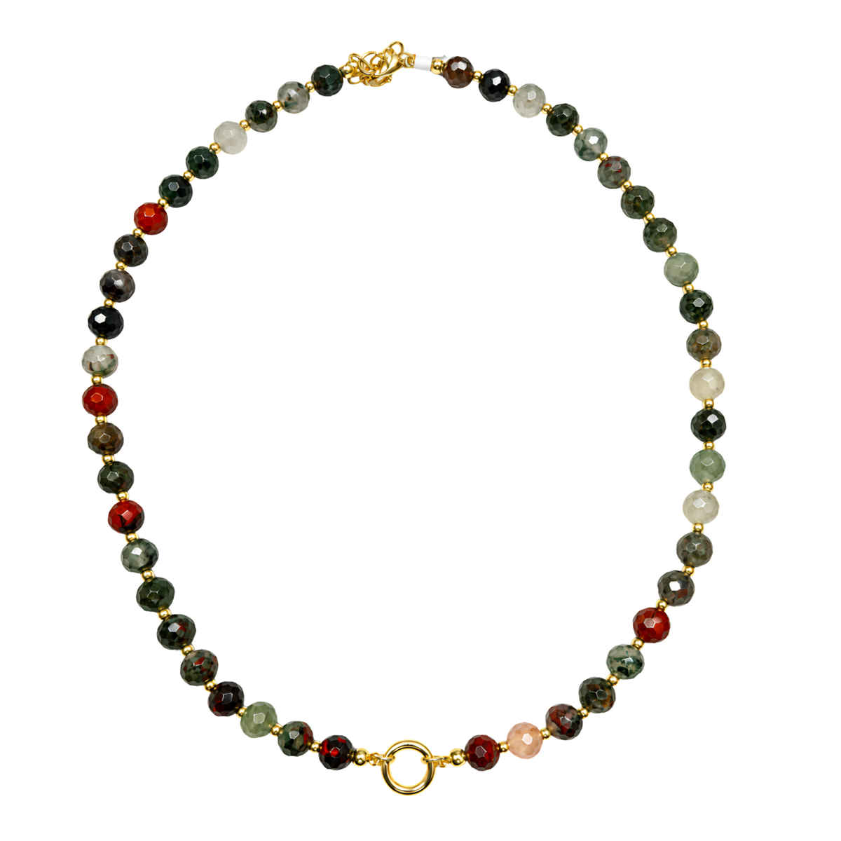 Earth-Toned Gemstone Beaded Necklace with Charm Catcher