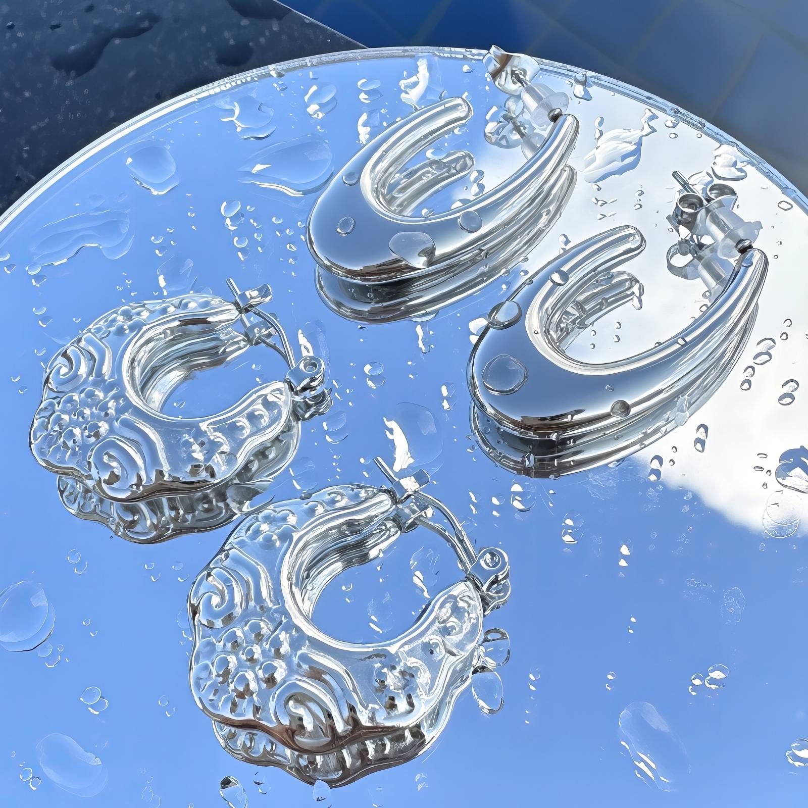 Liquid Drop Hoop Earrings, Stainless Steel