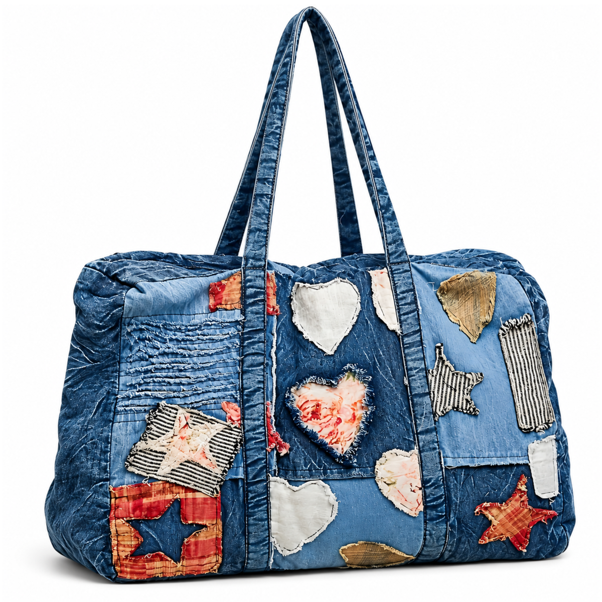Unique Mix Patchwork Vintage Denim Casual Tote Bag