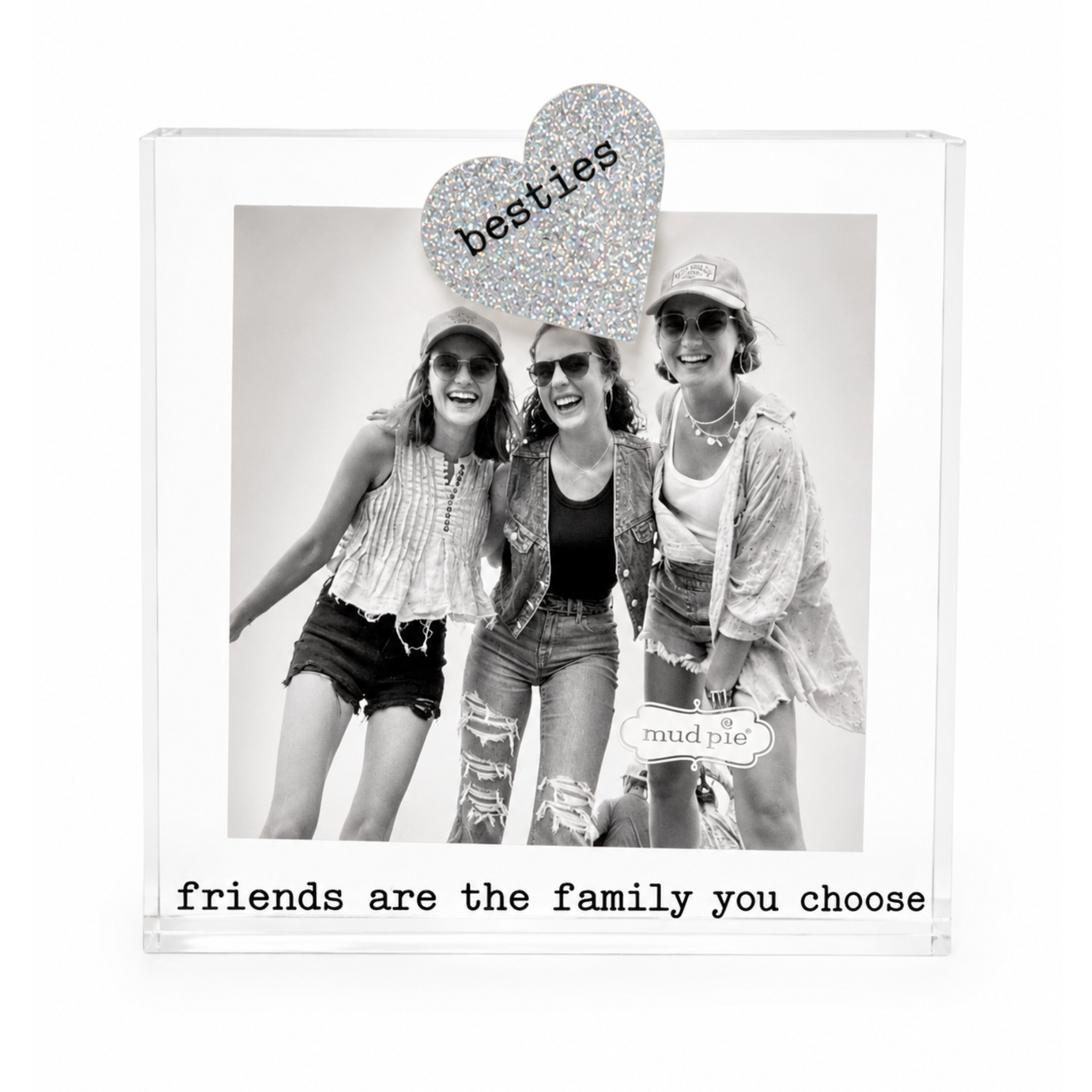 Mudpie Besties acrylic picture frame displaying a photo, clear acrylic material with a modern, sleek design.