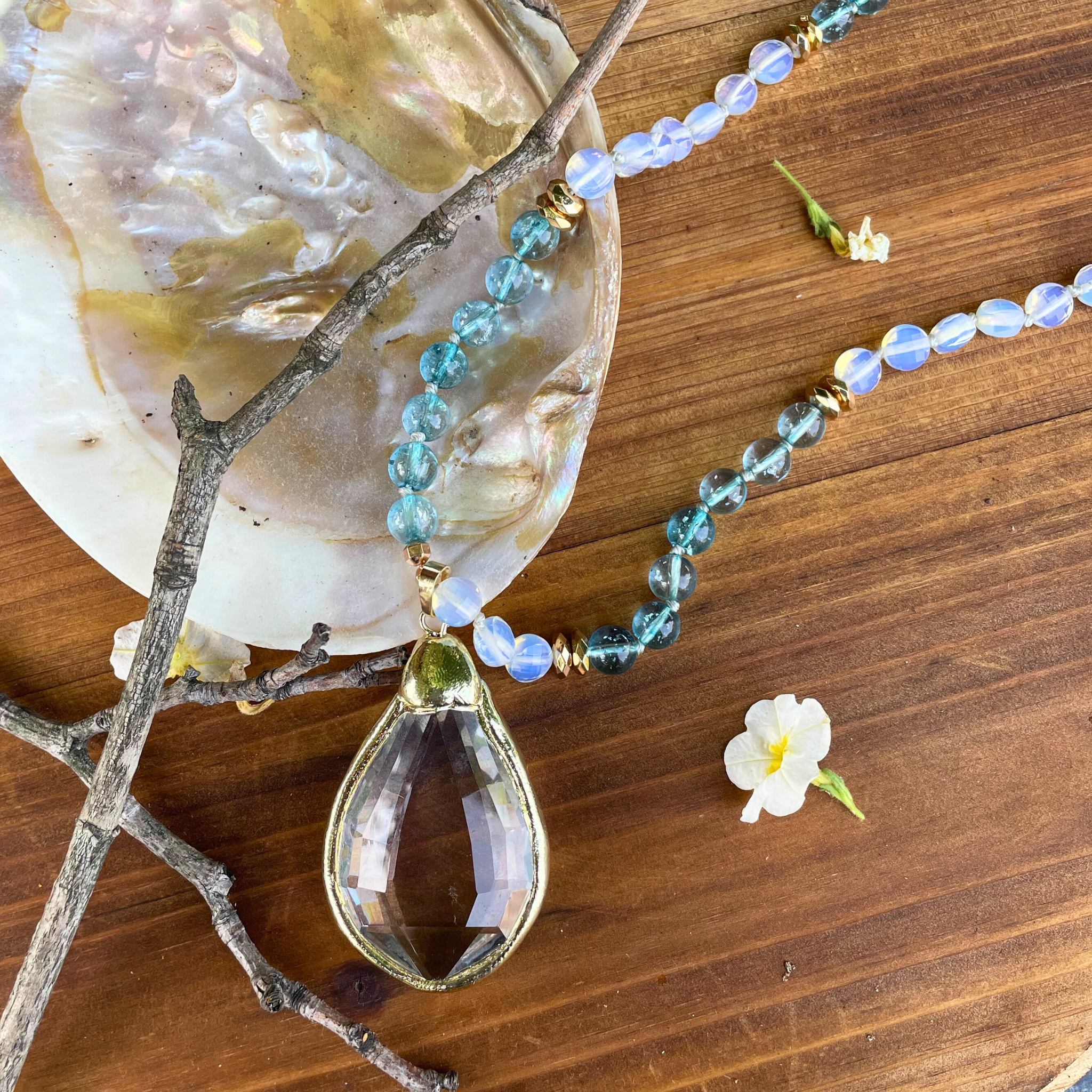 Moonstone & Aquamarine Long Necklace