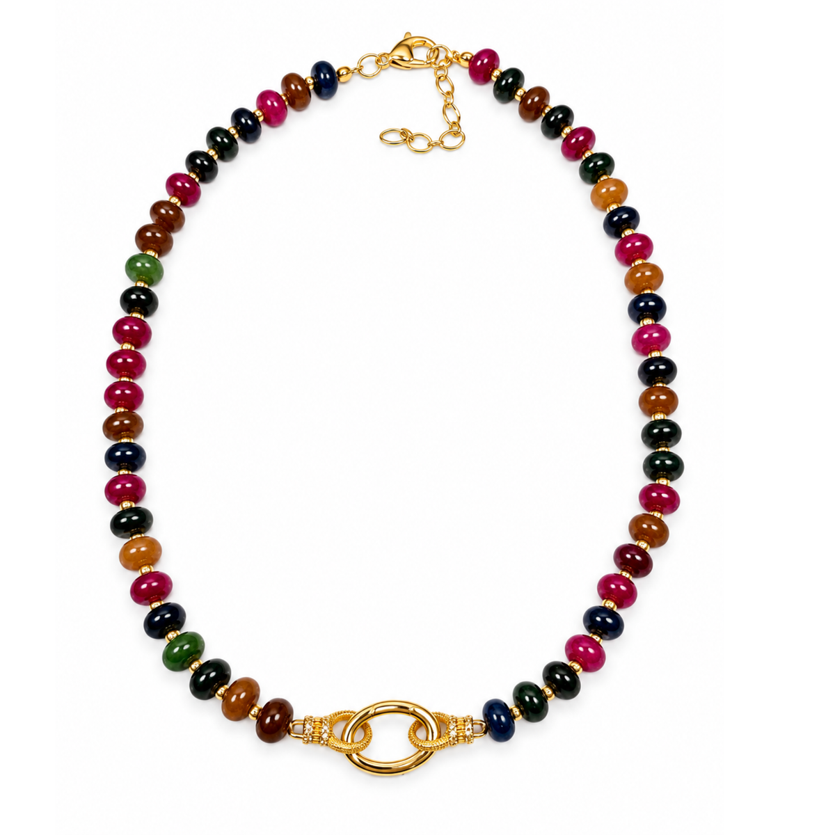 Colorful Gemstone Beaded Necklace with Charm Catcher