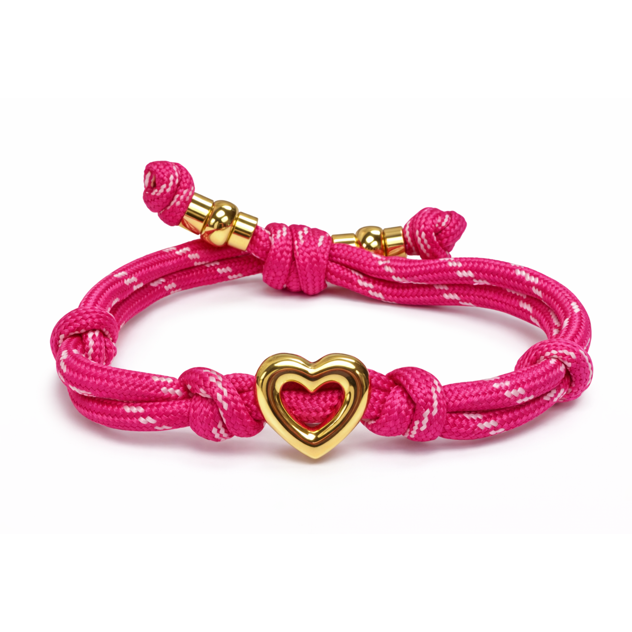 💗 Pink Cord Heart Bracelet – Adjustable Gold Heart Charm