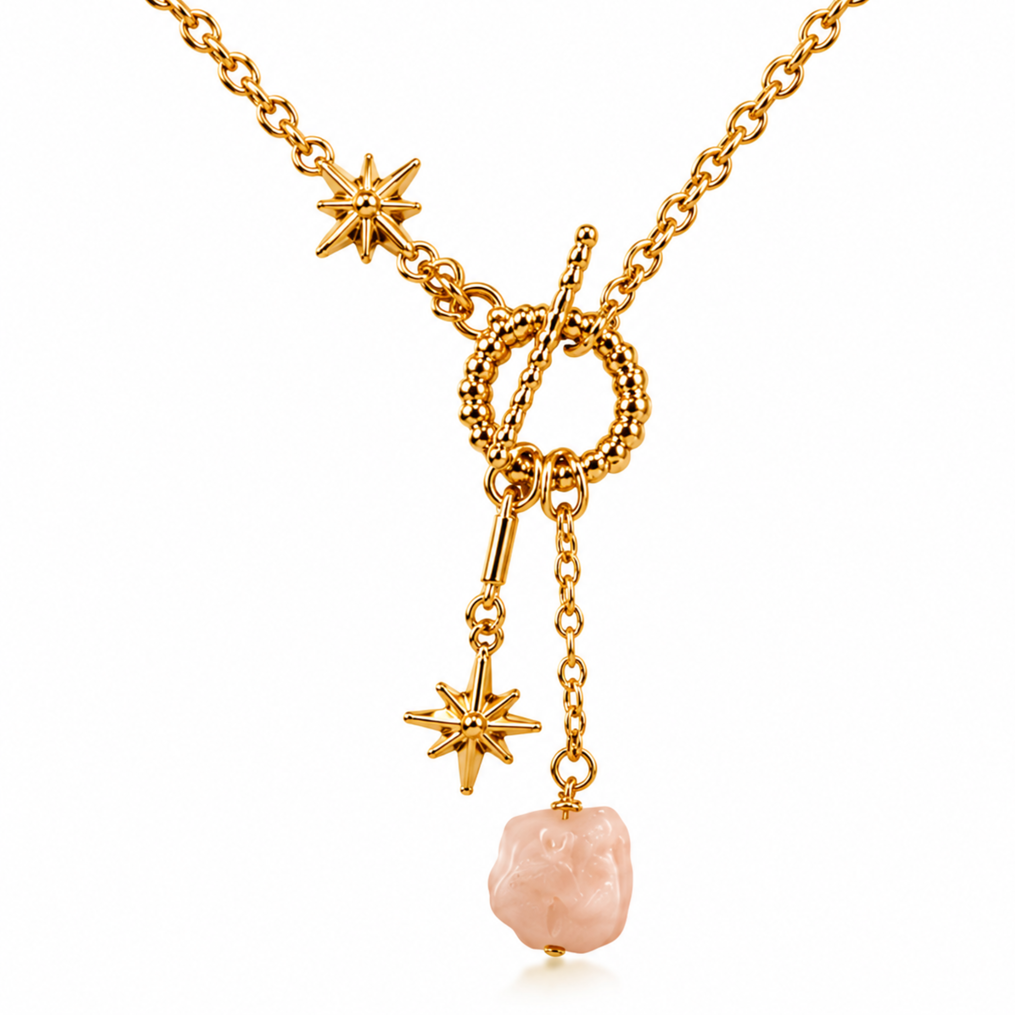 Luna Norte Not So Basic gemstone toggle front necklace featuring colorful gemstones on a delicate chain.