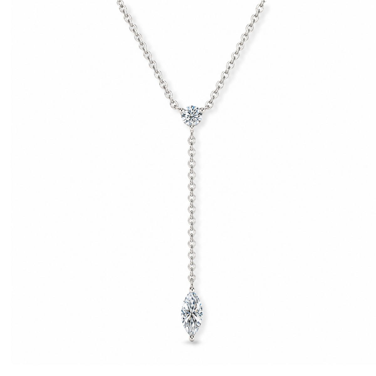 Marquise Moissanite Drop Y Necklace in 925 Sterling Silver