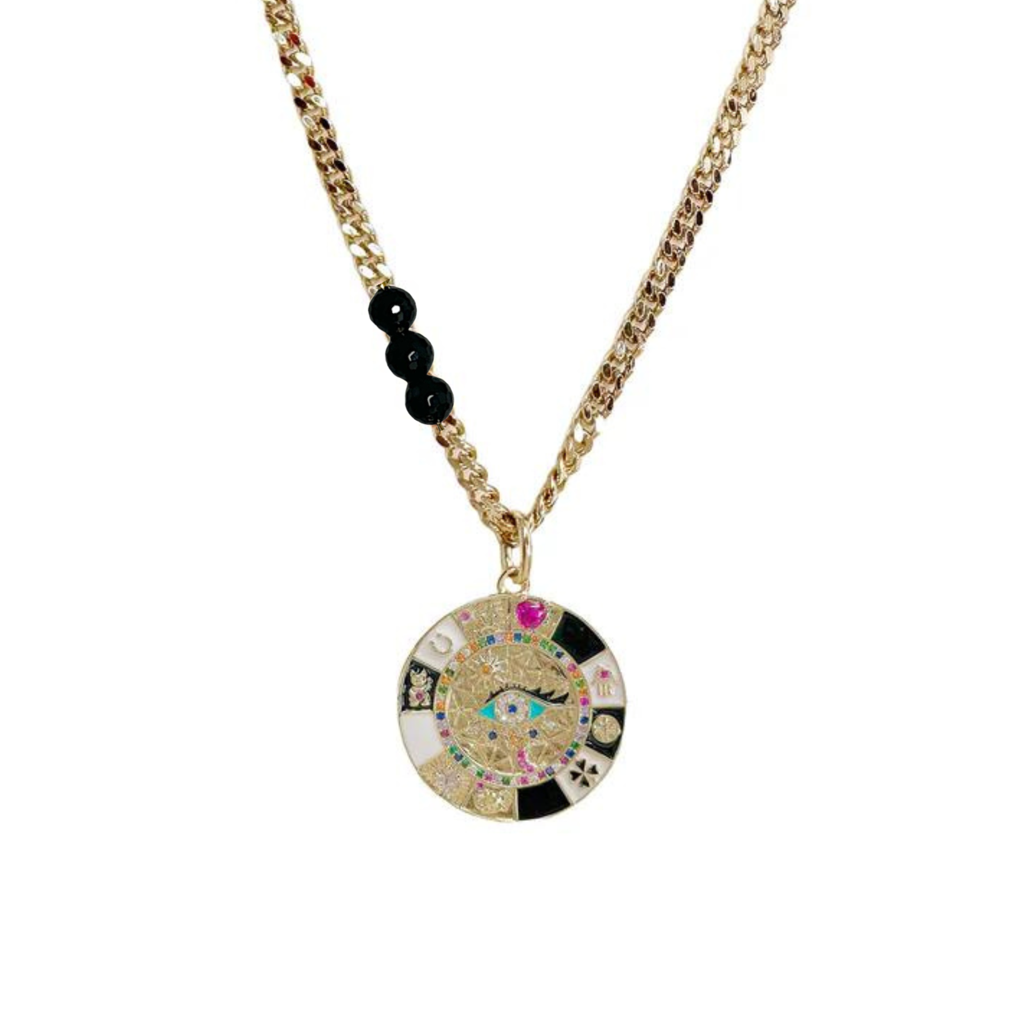 Enamel evil eye disc necklace