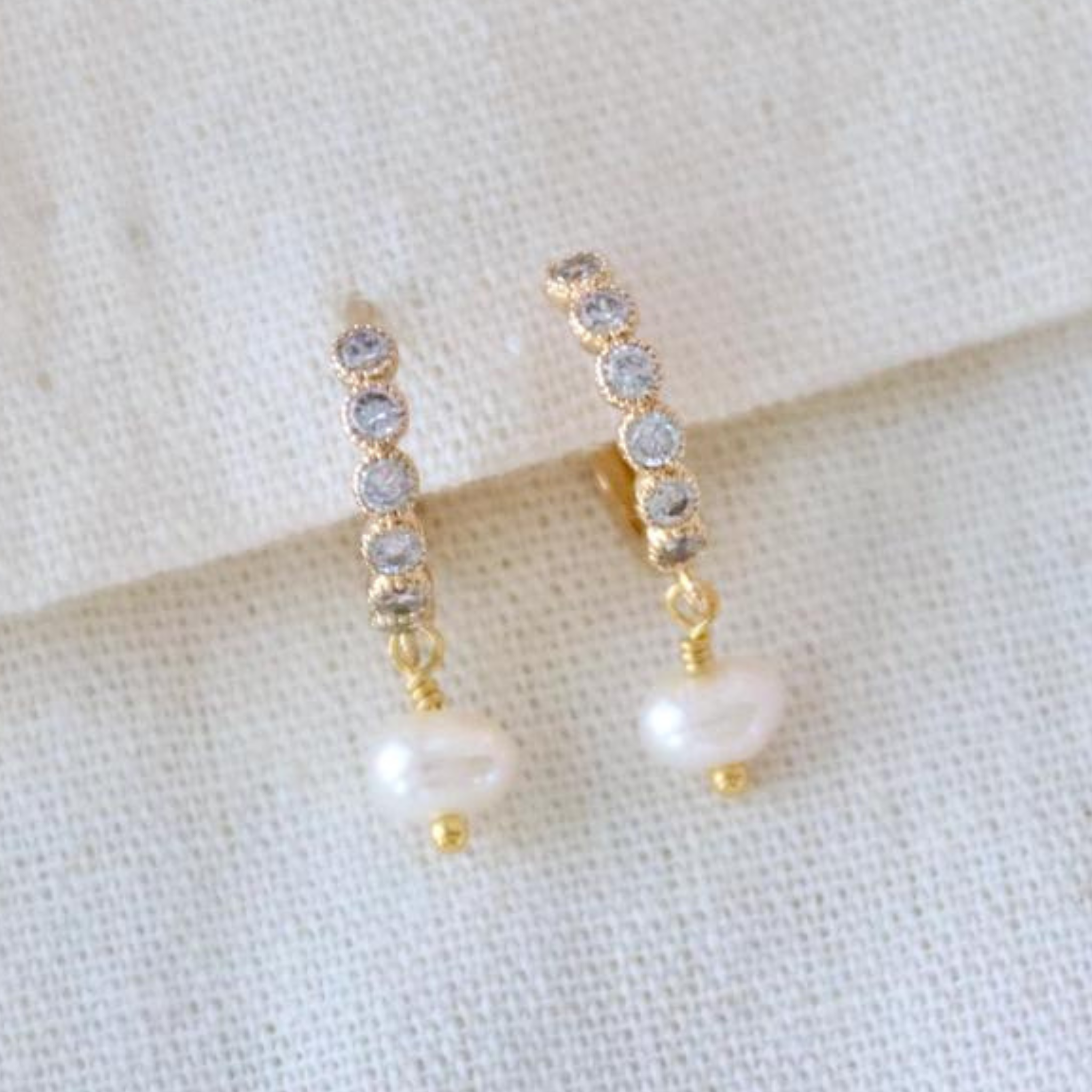 Zircon and Freshwater Pearl Huggie Earrings