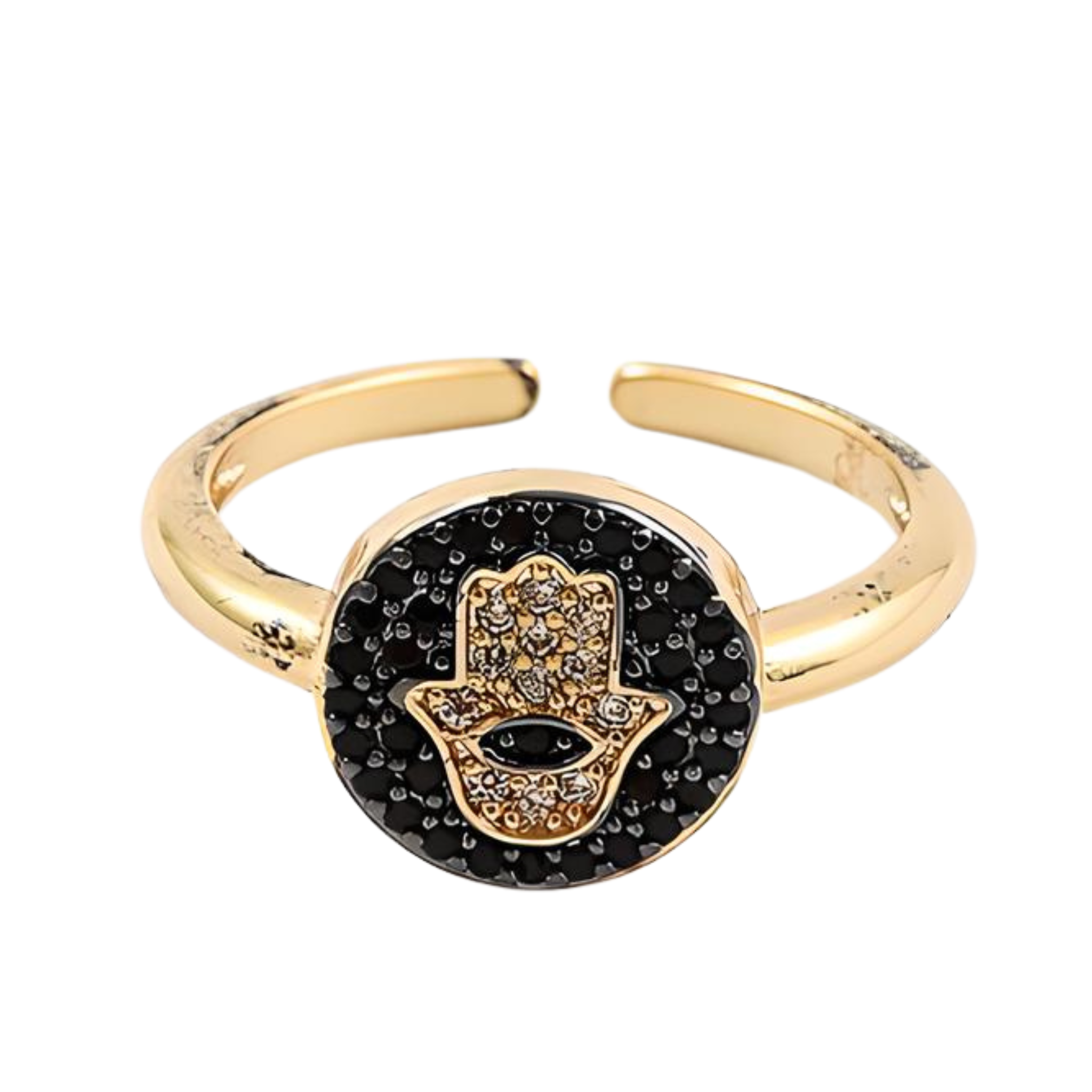 CZ Black Hamsa Adjustable Ring