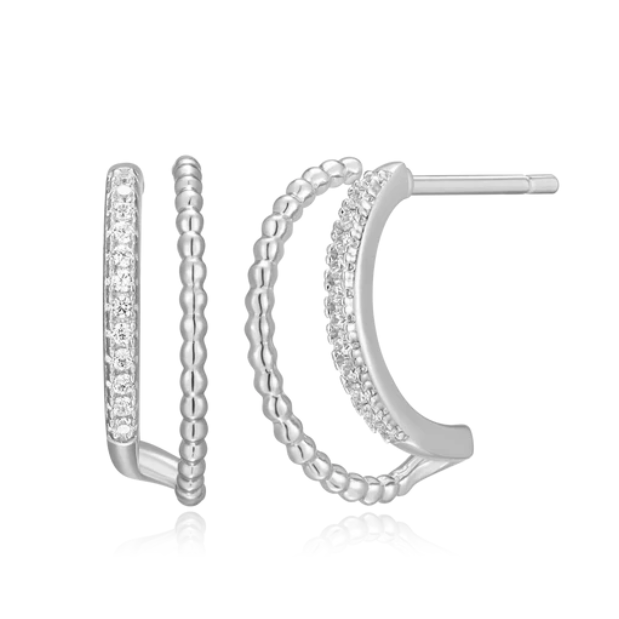 Rope Multi-hoop Stud Earrings in Rhodium Plated Sterling Silver