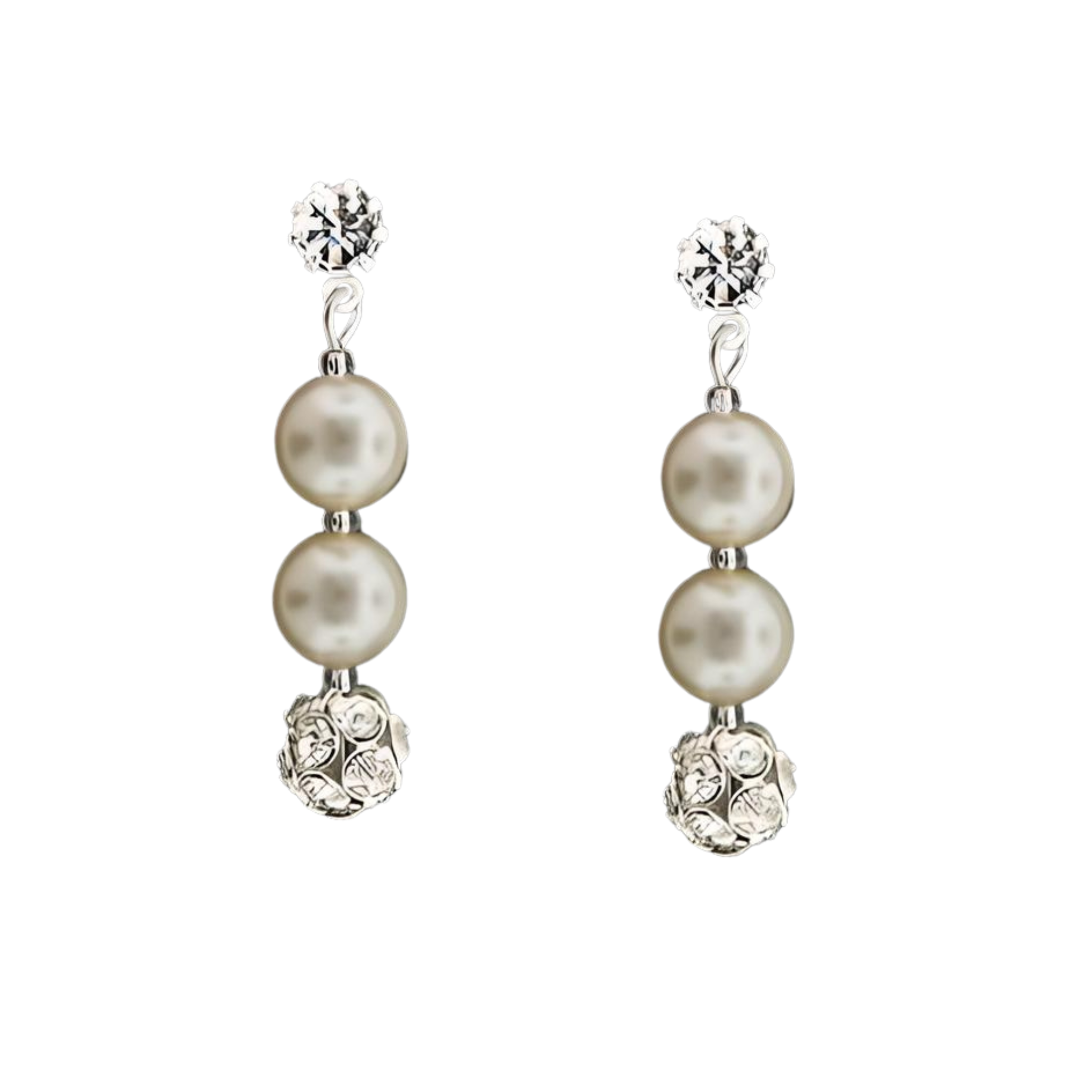 Double pearl and diamond drop earring