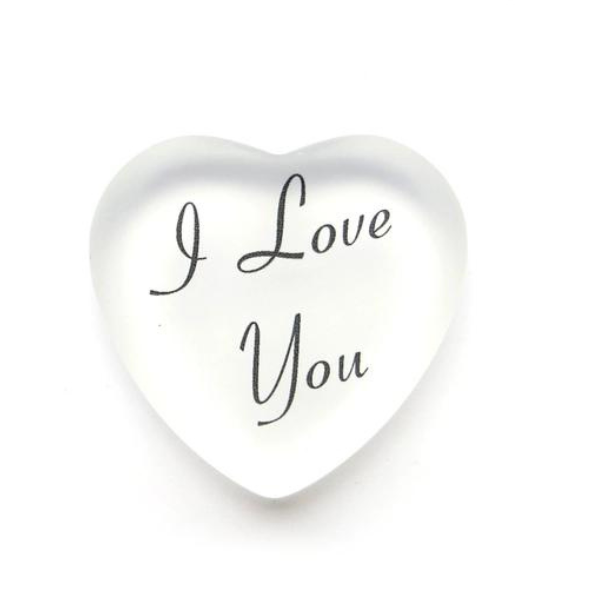 I Love You Frosted Glass Heart, Printed Word Stone