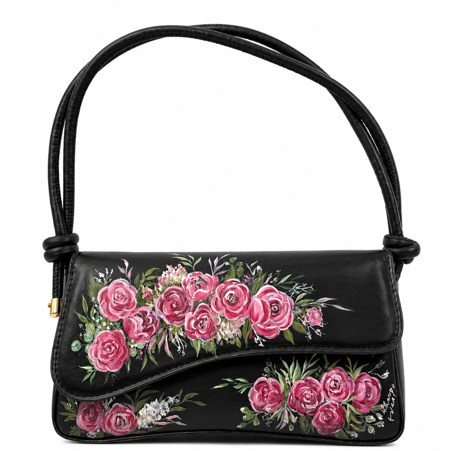 Gianna Valente Rosalie Garden Bag showing leather exterior, floral design, and adjustable strap for stylish outdoor use.