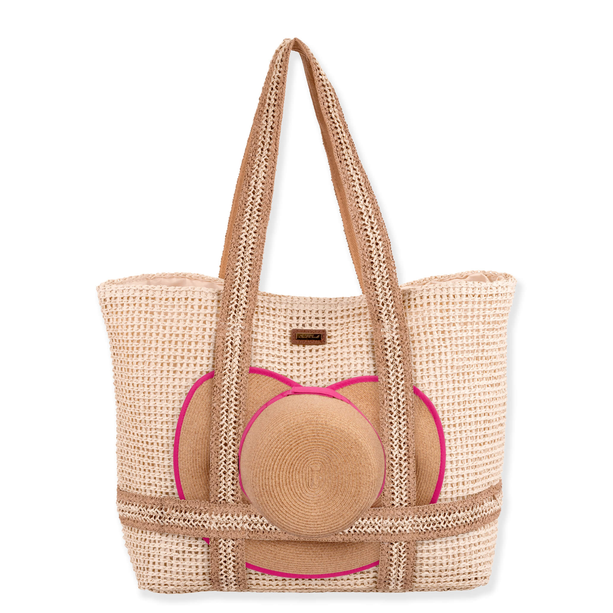 Sun N Sand Thistle Breeze shoulder tote with hat carrier, stylish beach bag featuring spacious interior and convenient hat storage.