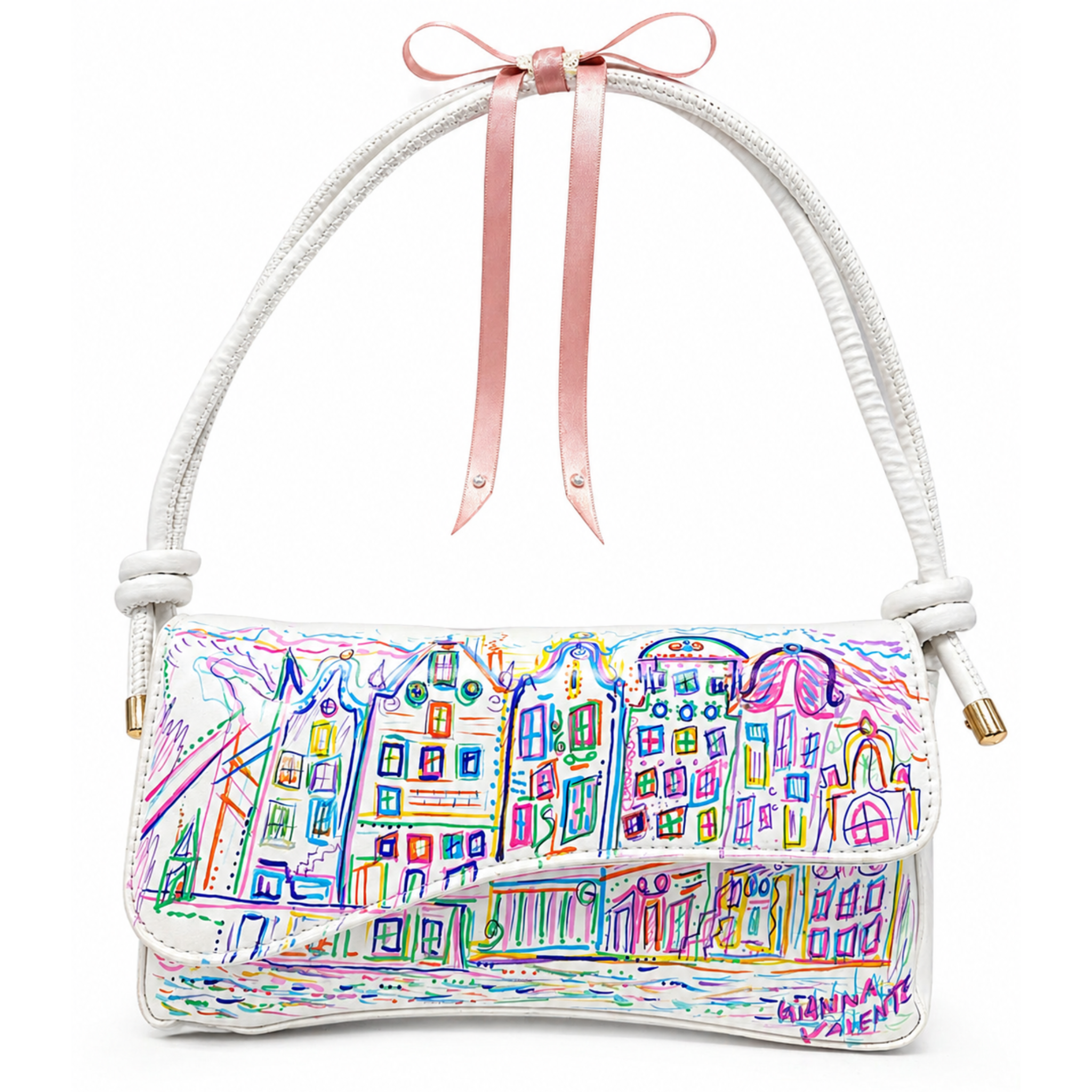 Gianna Valente The Parisienne Sketch Bag shoulder bag with artistic print and leather accents, stylish and spacious for everyday use.