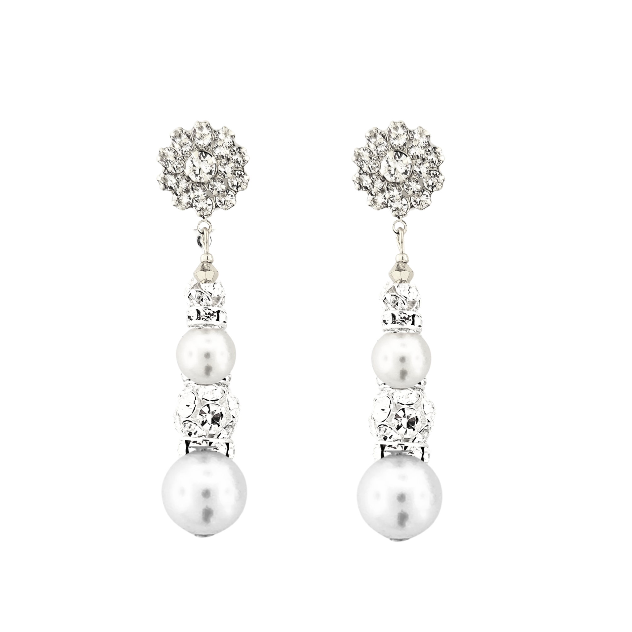 Long diamond and pearl drop earrings