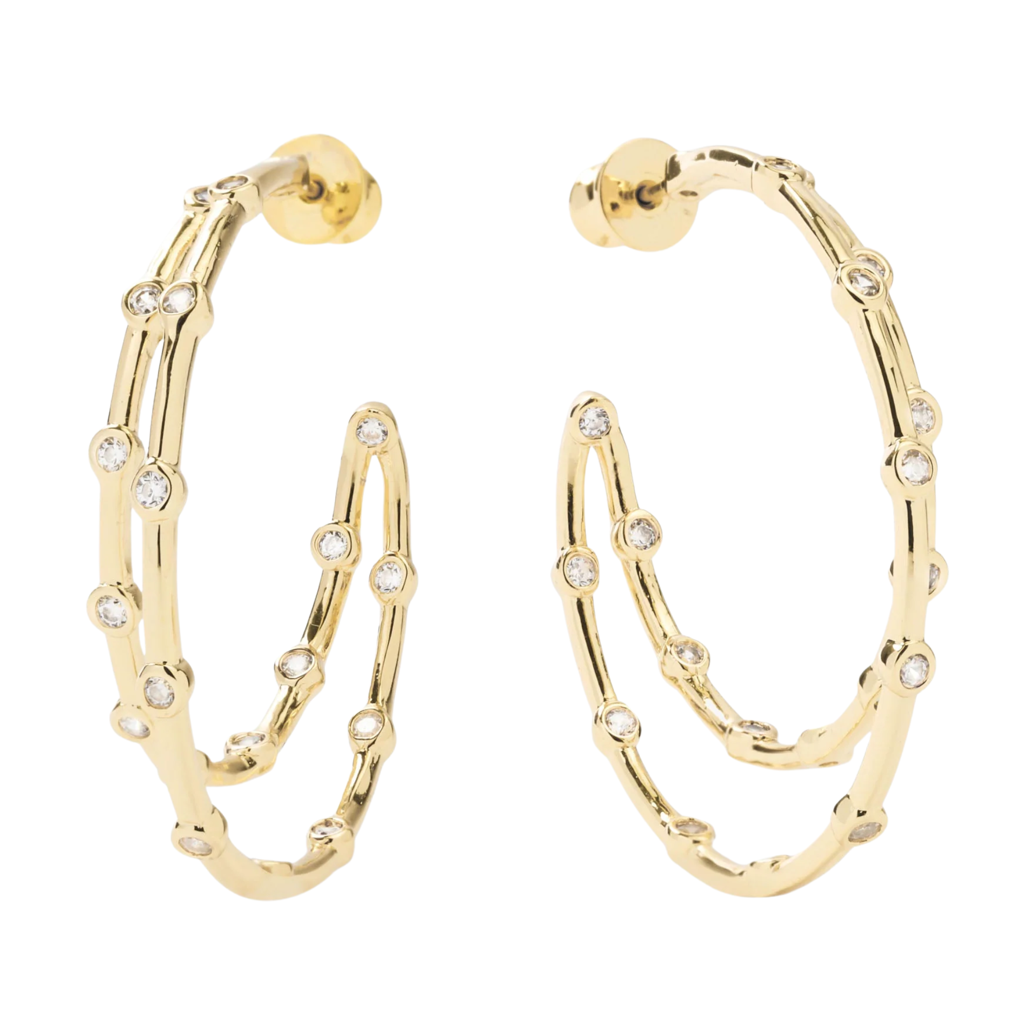 Gold Big Ass Doubled Hoops earrings by Melinda Maria featuring 1.5-inch size with white diamondette accents.