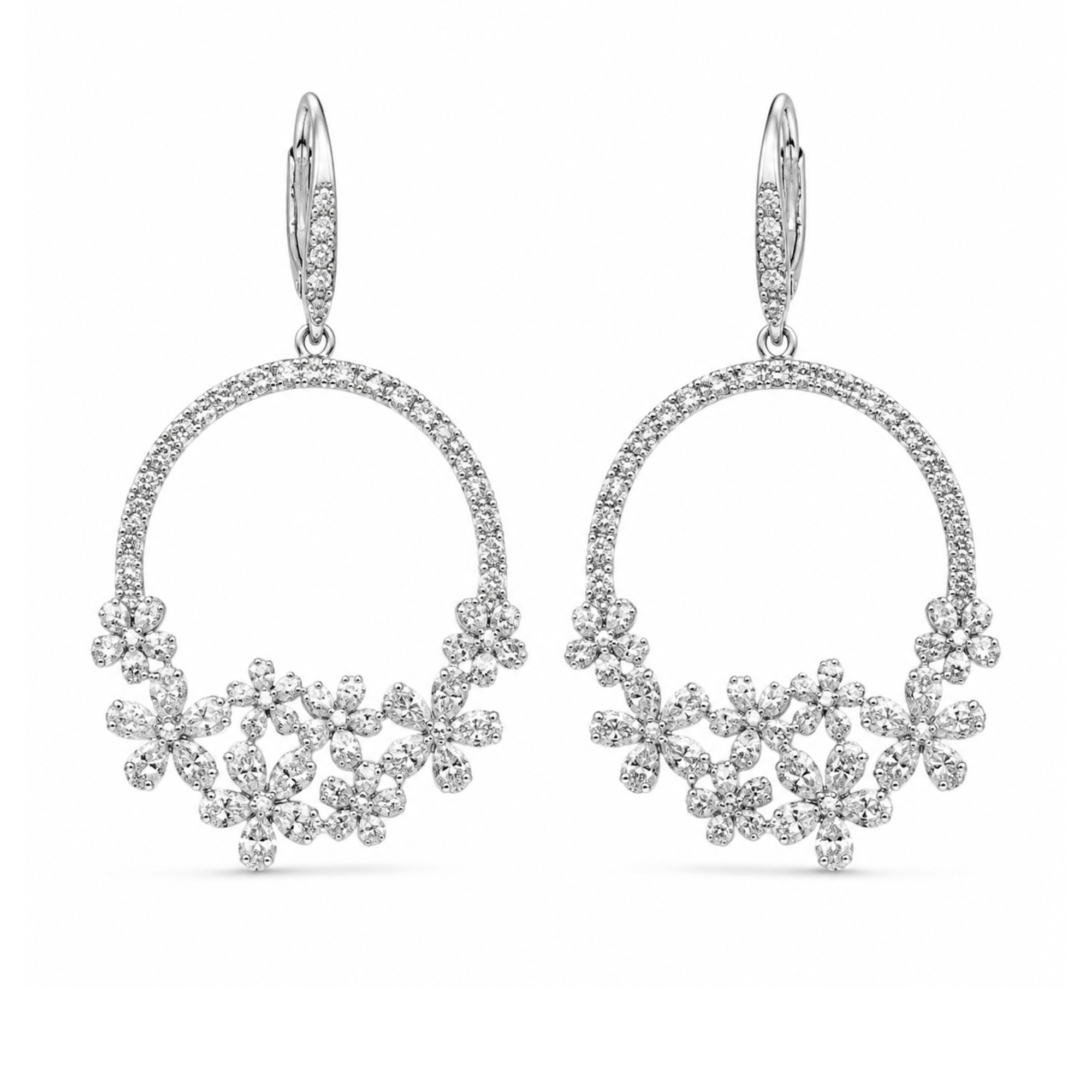 CZ Floral Dangle Hoop Evening Earring