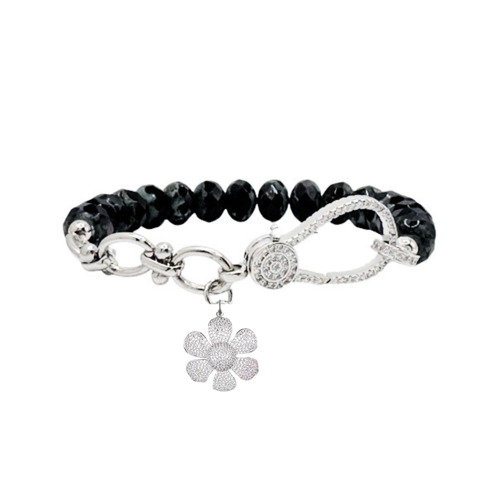 Larissa Bracelet Black Gemstone with Flower Charm